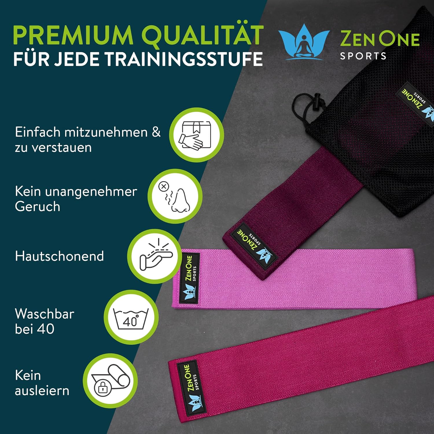 ZenOne Sports® Fitnessbänder aus Latex I Loop Bänder Set - Widerstandsbänder in 3-5 Stärken I Resistance Bands für Krafttraining, Warm-up & mehr I Booty Band Set mit Workout-Guide, Theraband Loop – Bild 6