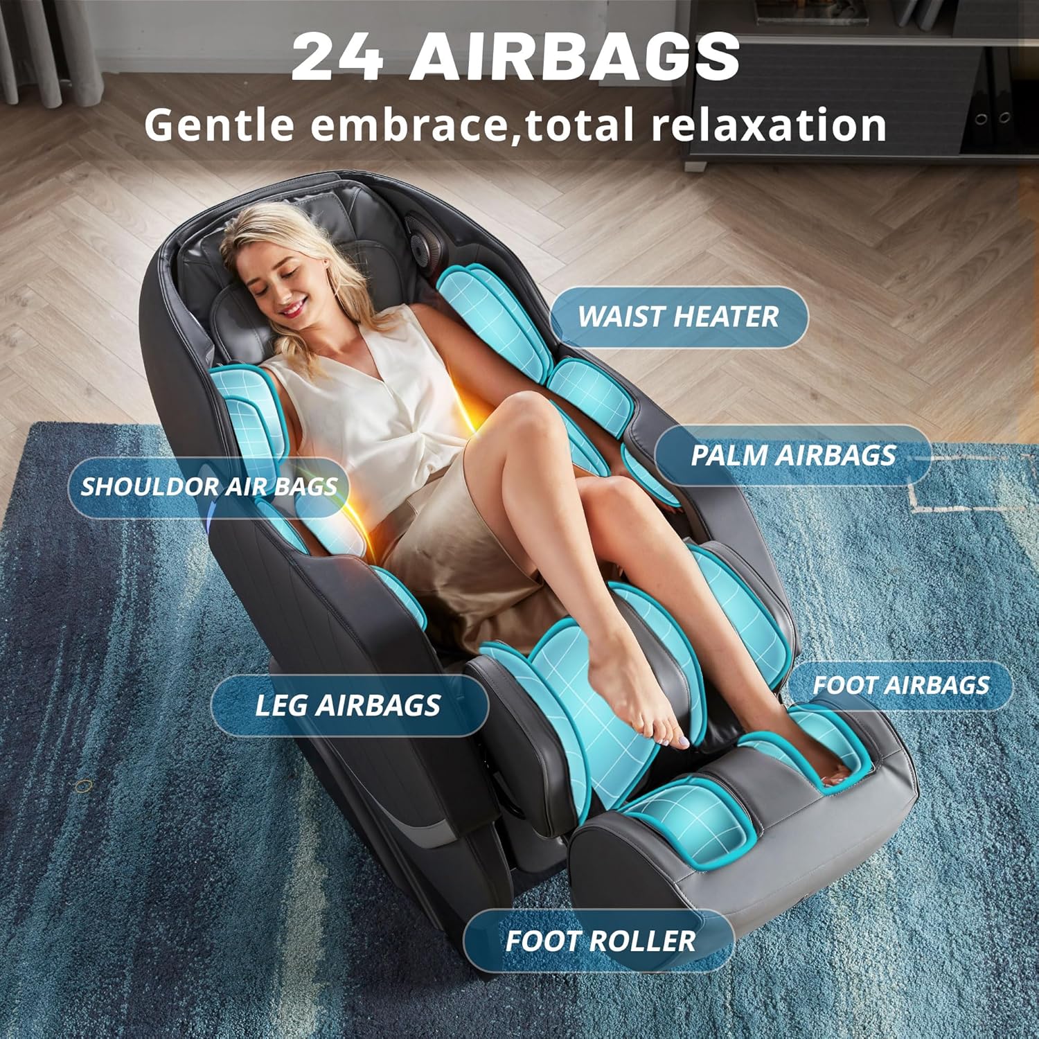 HealthRelife Massagesessel für den ganzen Körper, intelligenter Massagesessel, Zero Gravity, 3D-Roboterhände mit SL-Schiene, Entspannungssessel, Bluetooth-Lautsprecher, Schwarz – Bild 3