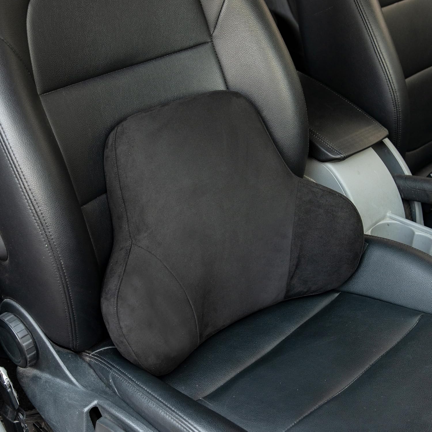 Lendenwirbelstütze Auto-Lendenkissen aus Memory-Schaum mit abnehmbarem Wildlederbezug – Ergonomisches Rückenkissen für Auto & Büro (Schwarz)