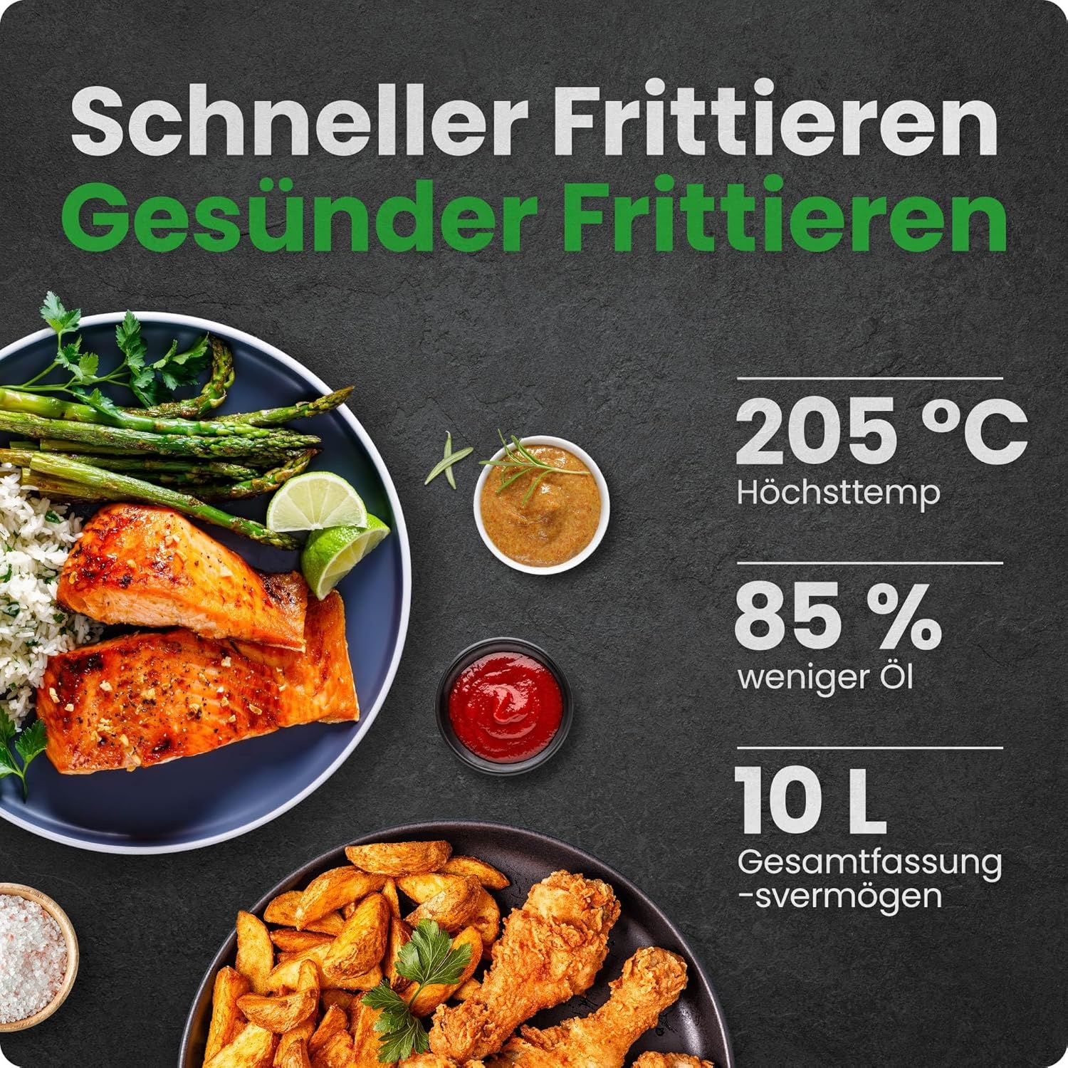 Chefman Multifunktionale digitale Heißluftfritteuse + Drehspieß, Dörrgerät, Konvektion, 17 Touchscreen-Voreinstellungen, XL 10L-Familiengröße, automatische Abschaltung, großes Sichtfenster, Schwarz – Bild 2
