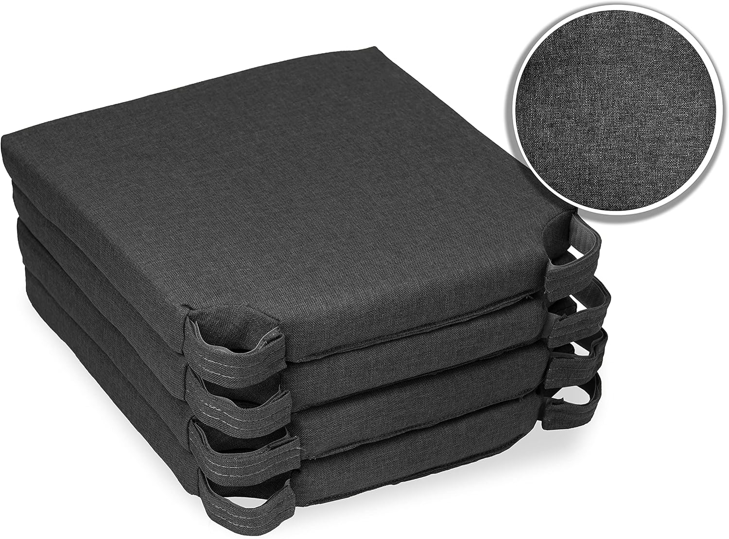 sunnypillow 4er-Set Stuhlkissen mit Befestigung, Kissen für Stühle – Innen/Außen – Sitzkissen – Maße: 42 (vorne) | 35 (Rückseite) x 40 x 5 cm – Anthrazit – Bild 6