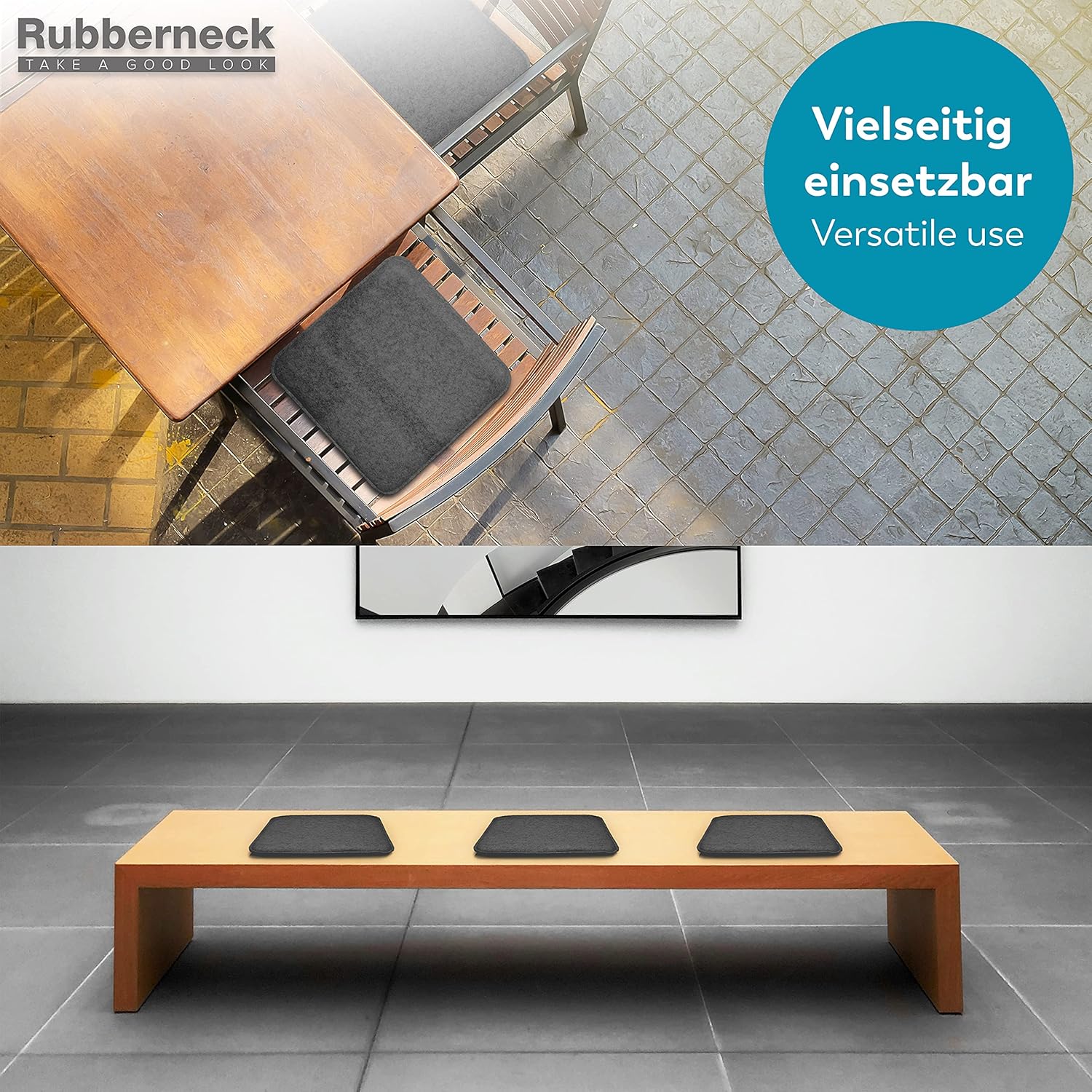 Rubberneck 4er-Set rutschfeste Filz-Sitzkissen, quadratische Stuhlkissen mit rutschfesten Noppen, dunkelgrau – Bild 5