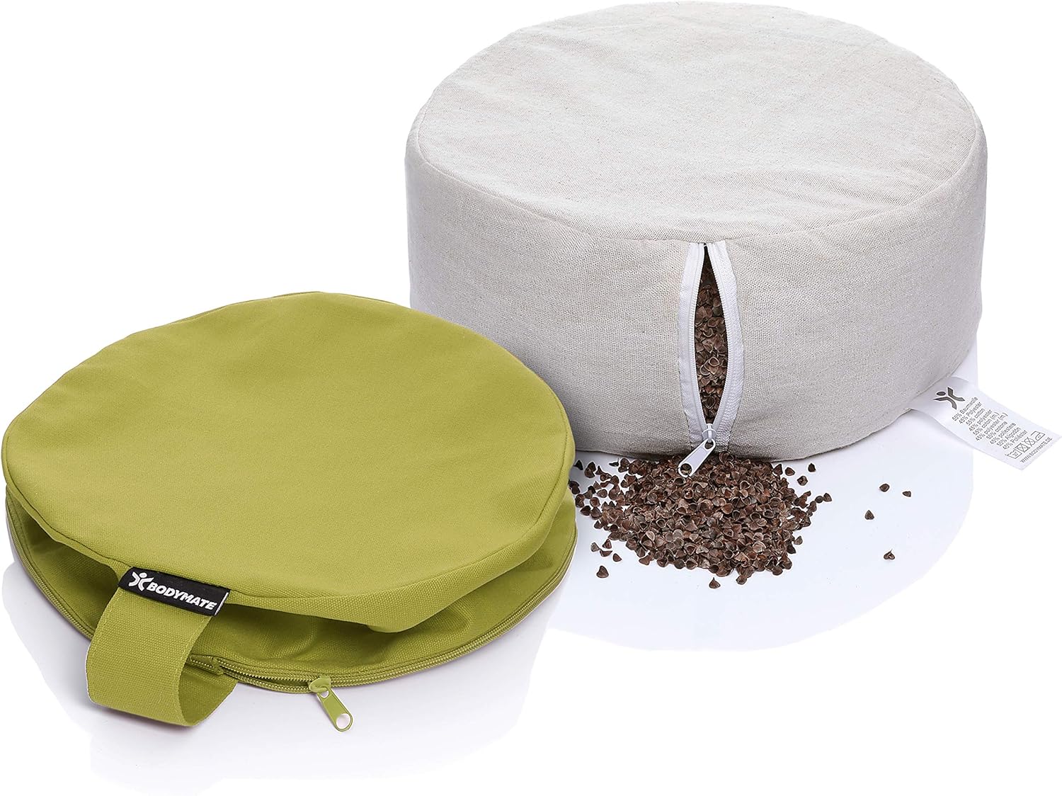 BODYMATE rundes Yogakissen 31cm Durchmesser 13cm hoch mit Buchweizenfellfüllung – maschinenwaschbarer Bezug aus 100% extra dicker Baumwolle – Meditationskissen – Sitzkissen – Bild 5