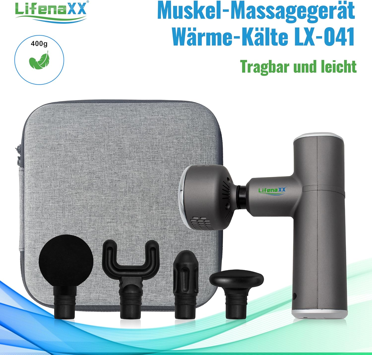 Lifenaxx Muskelmassagegerät Heat Cold Therapy Pro LX-041 Massagepistole mit Wärmefunktion und Kältefunktion in 6 Stufen, 5 Massageköpfe, 2000 mAh Akkulaufzeit – Bild 3