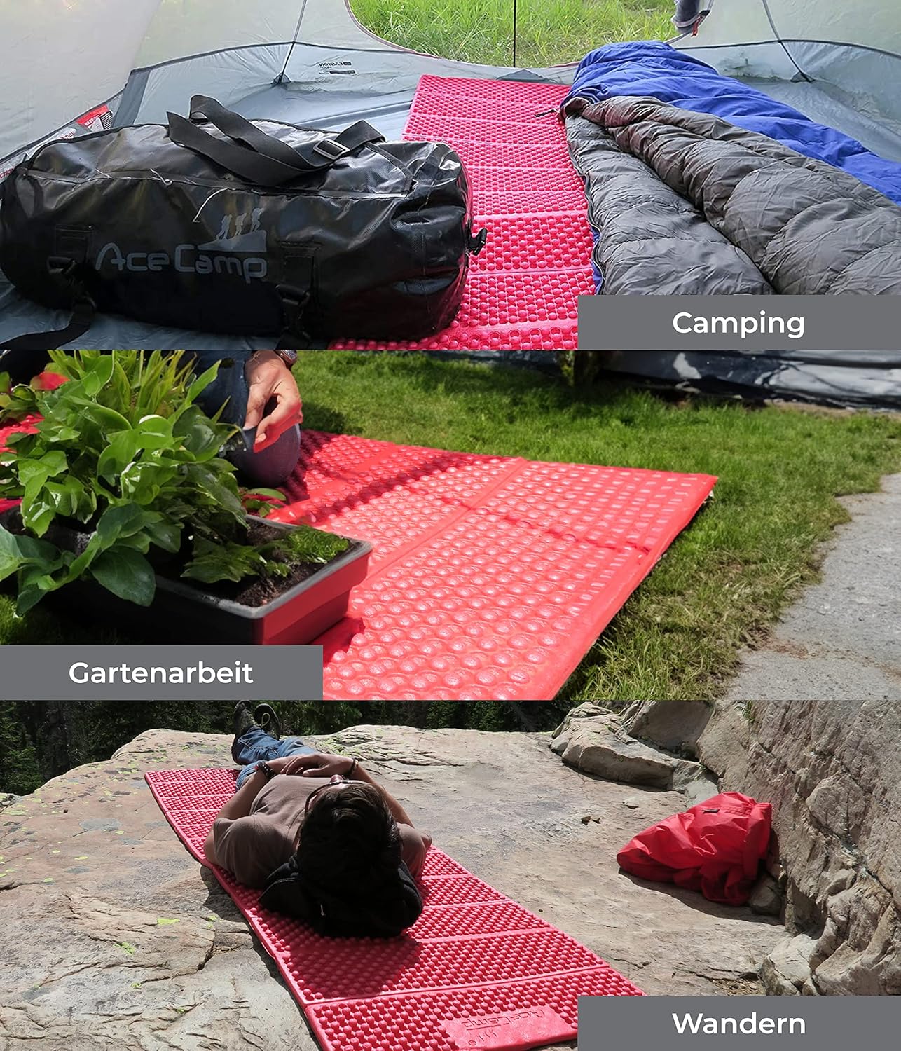 Tragbare Schaumstoff-Schlafmatte von AceCamp, durchgehende Akkordeon-Schlafmatte für Camping und Wandern, leicht, weich und kompakt, Kissen für Schlafsack, Komfort, Zelt, felsiges Gelände – Bild 7