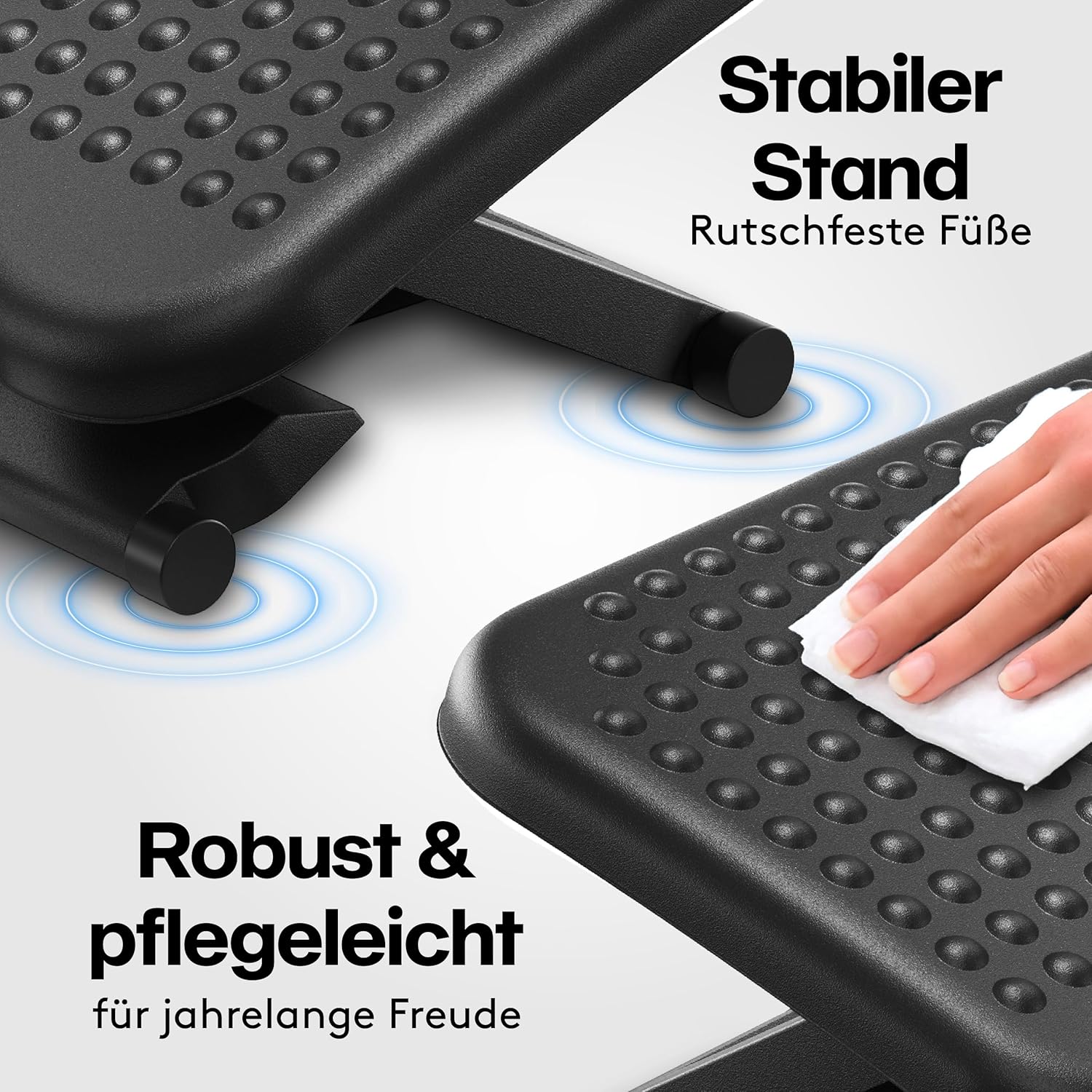 ACROPAQ Fußstützen-Schreibtisch – Fußstütze mit 3 verstellbaren Höhen, Massagefunktion, neigbar von -30° bis +30° für maximalen Komfort – Fußhocker, Stehmatten-Schreibtisch, Fußhocker – Bild 6