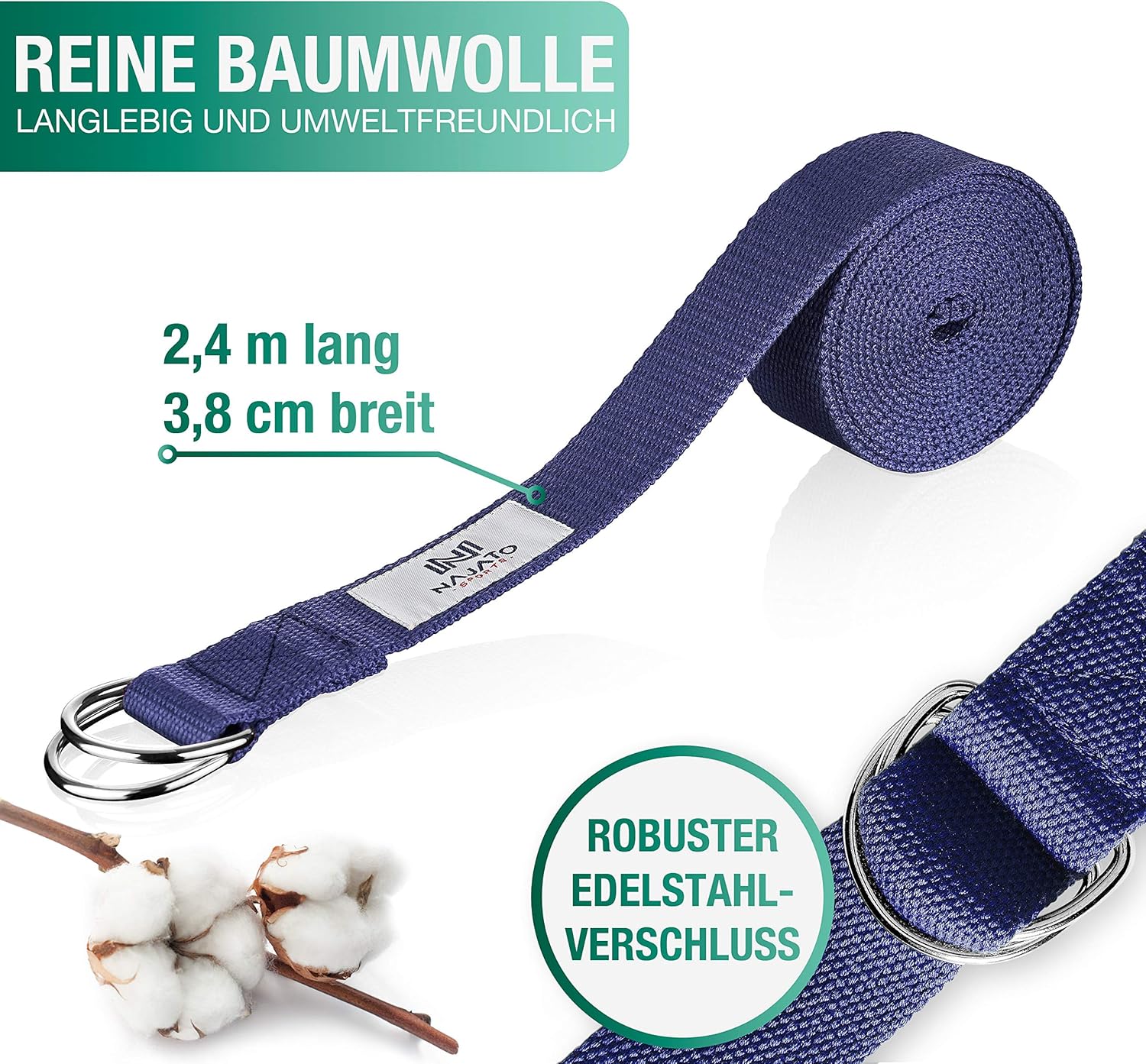 NAJATO Sports Meditationskissen – mit Yogagurt und E-Book – Yogakissen mit Buchweizenschalenfüllung – rundes Yogakissen mit waschbarem Baumwollbezug, blau – Bild 5