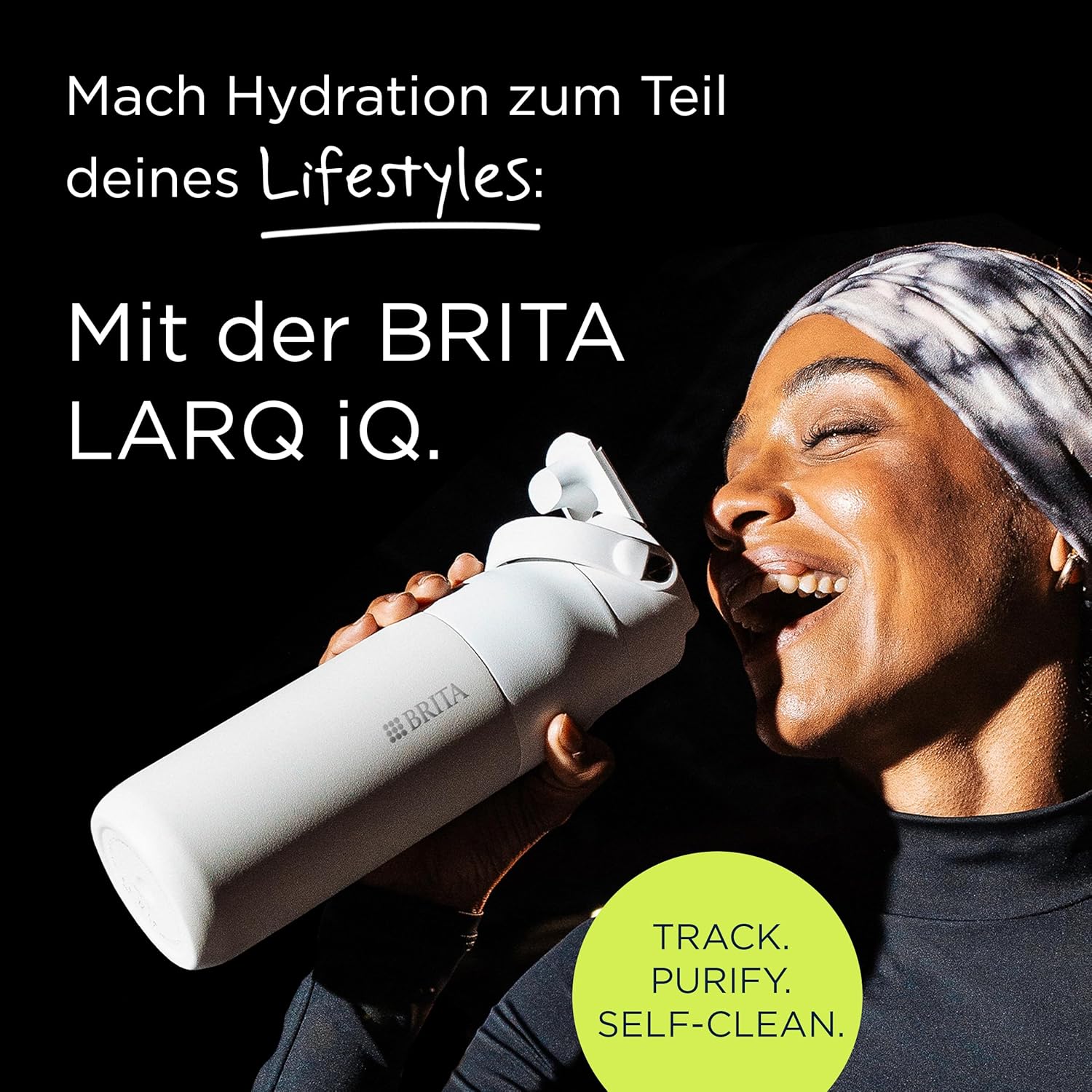 BRITA LARQ iQ Digital Filter-Wasserflasche (680 ml) inklusive Trink-Tracking (App), Aktivkohle-Wasserfilter und UV-C – neutralisiert 99,99 % Bakterien und filtert Mikroverunreinigungen, PFAS und mehr (grün) – Bild 2