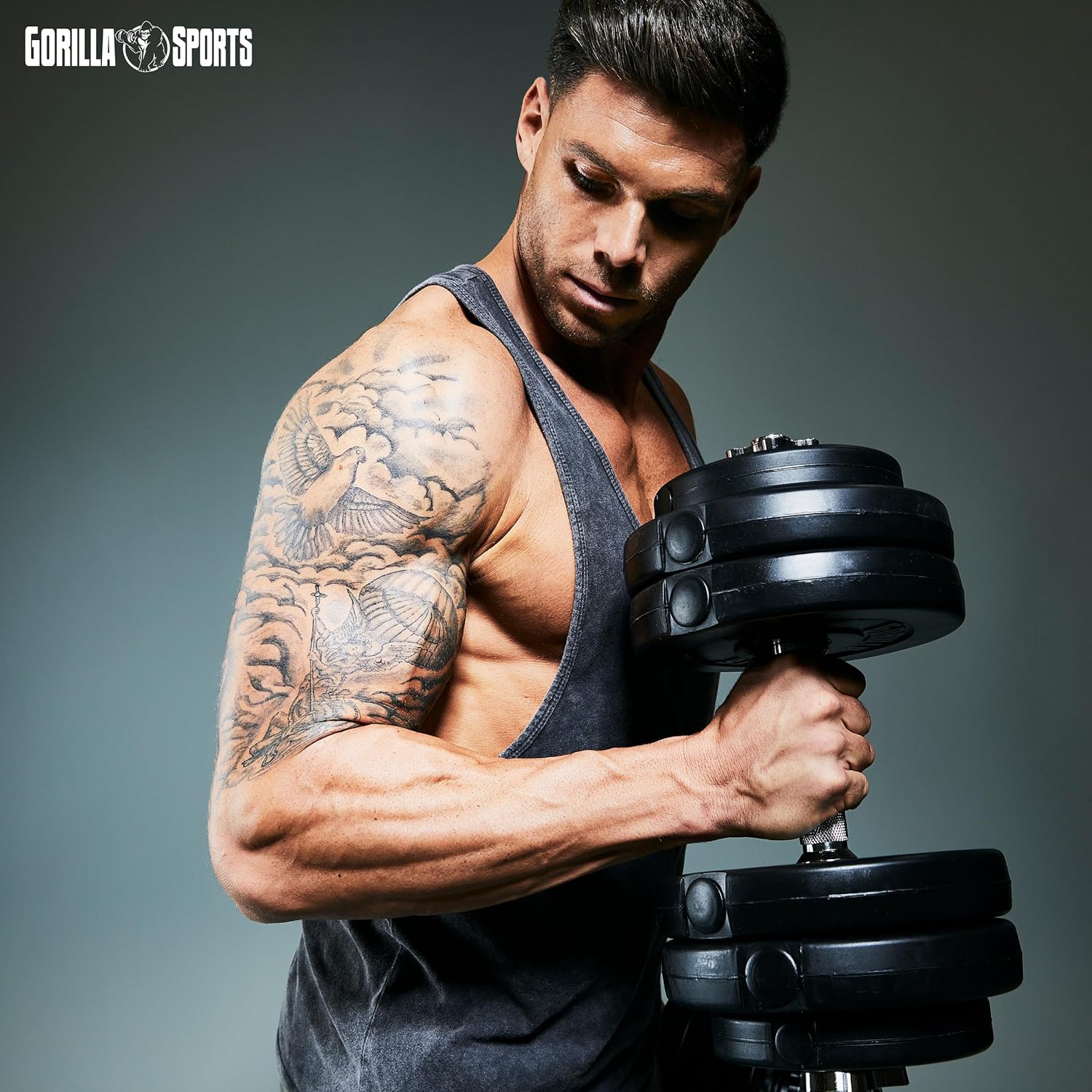 GORILLA SPORTS® Langhantel-Set – 60 kg, 100 kg oder 130 kg, Langhantelstange 170 cm, 2 Hanteln, Hantelscheiben aus Kunststoff, 30 mm, mit Spinlock-Kragen – Hantel-Set, Langhanteln, Gewichte, Fitness – Bild 8