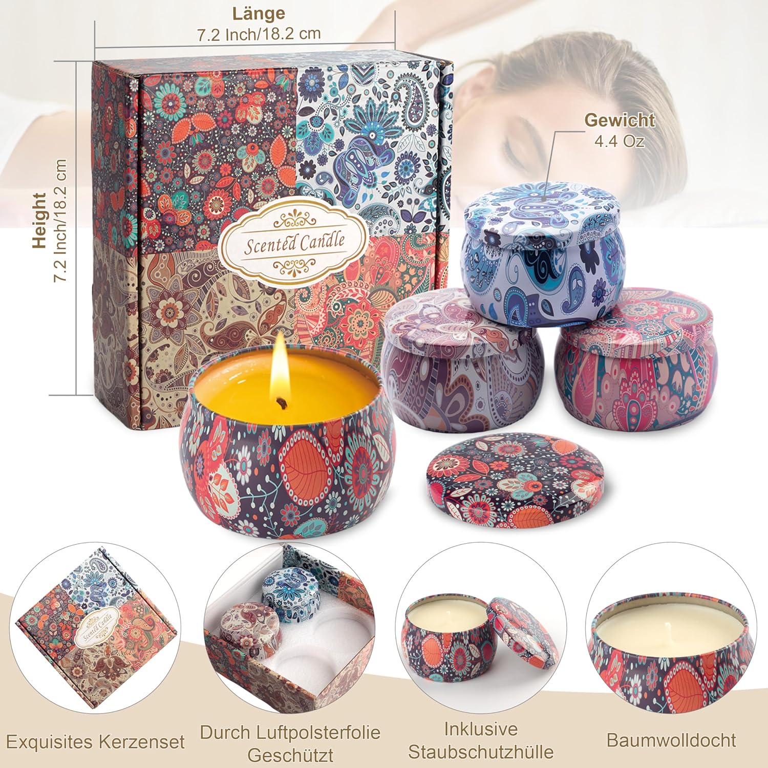 Duftkerzen-Geschenkset, Duftkerzen-Set – Geschenke, Kerze, Geschenkkerzen-Set, Weihnachten, kleine Weihnachtsgeschenke, Kerzen in Dosen mit Deckel für Frauen, Damen, Kollegen, Geschenk, 4 Stück – Bild 4