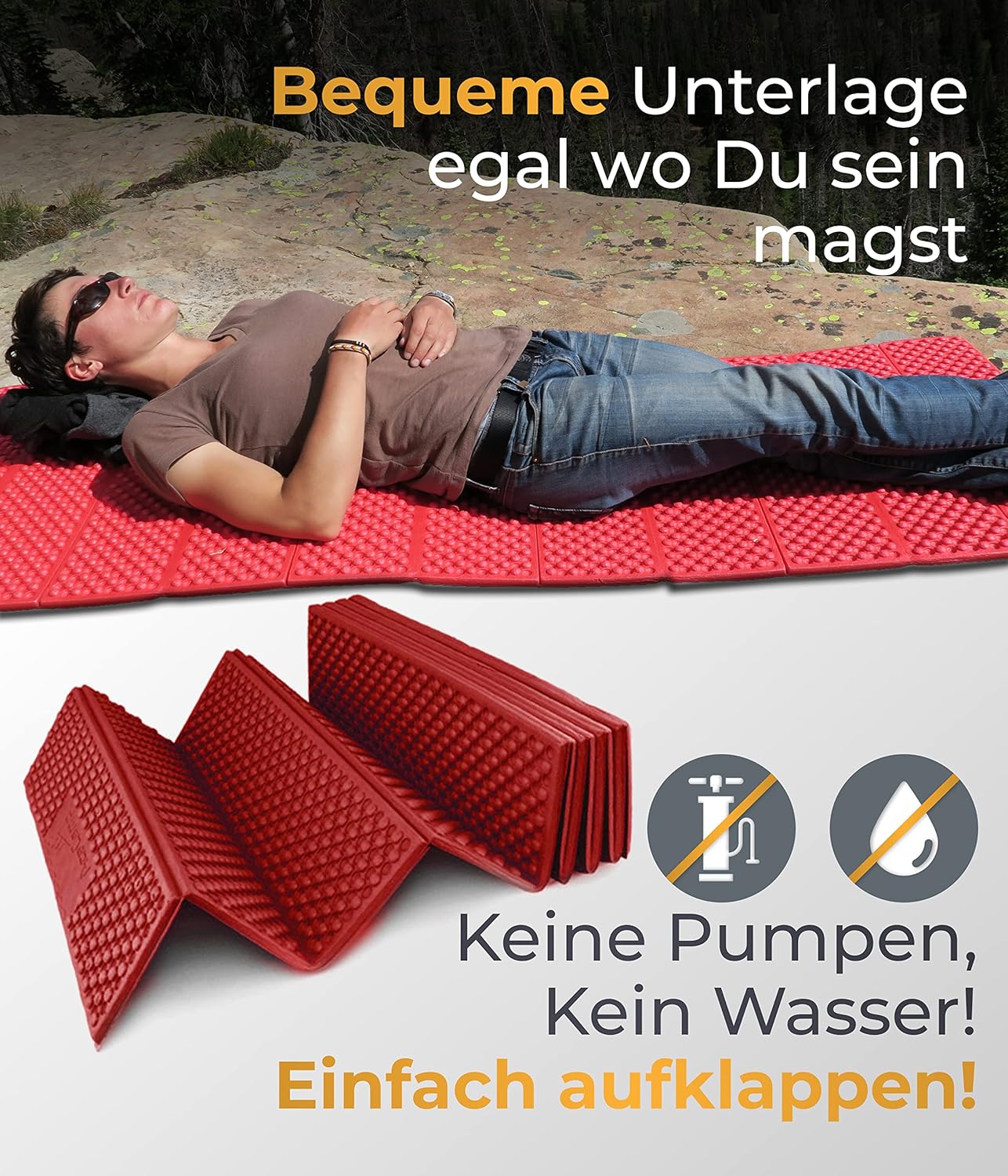 Tragbare Schaumstoff-Schlafmatte von AceCamp, durchgehende Akkordeon-Schlafmatte für Camping und Wandern, leicht, weich und kompakt, Kissen für Schlafsack, Komfort, Zelt, felsiges Gelände – Bild 6