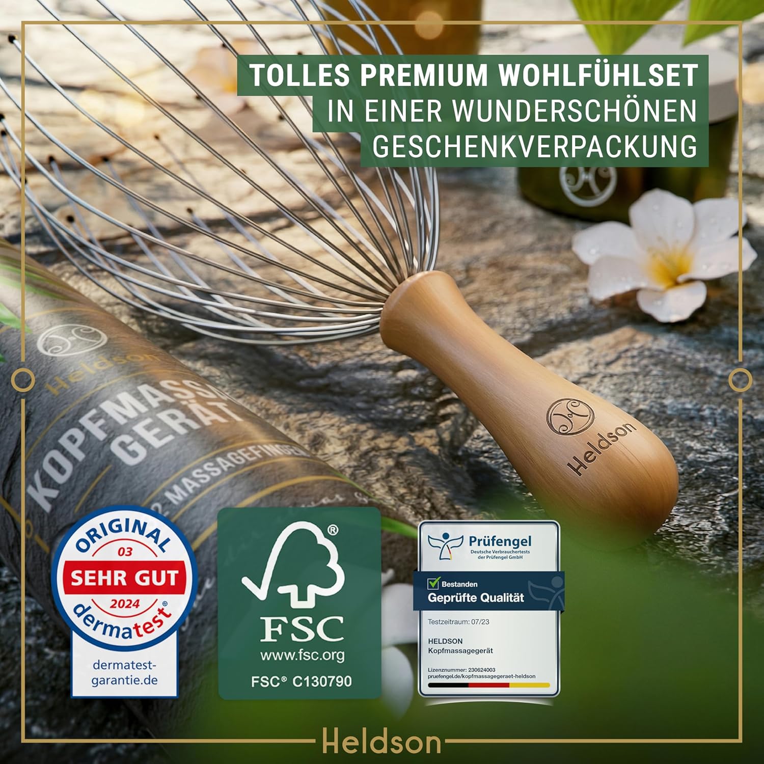 HELDSON Kopfmassage-Spinne – FSC100 % – Kopfmassagegerät – Muttertagsgeschenk – Kopfmassage & Haarmassage – Kopfmassagegerät – Kopfkratzer – Muttertagsgeschenk für Frauen, Männer & Senioren – Bild 2