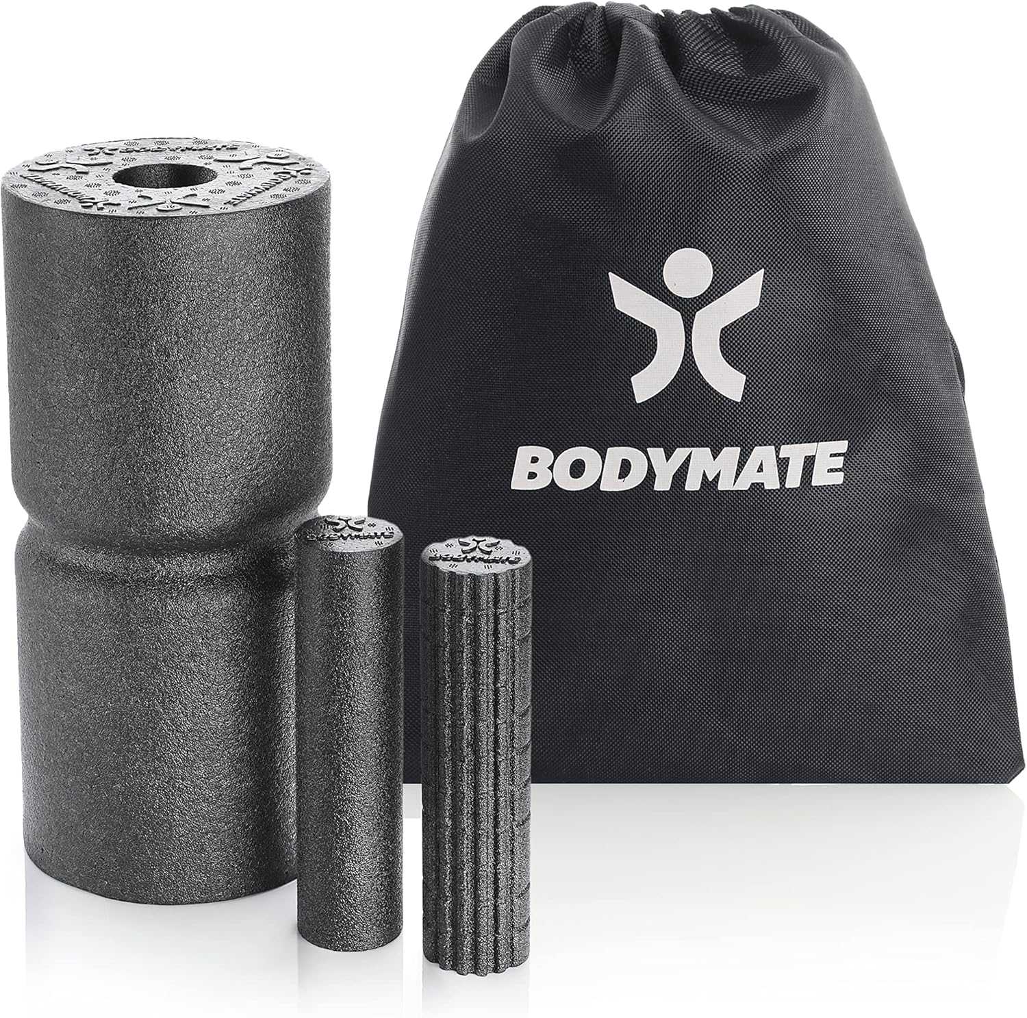 BODYMATE Care mit Core-Faszien-Set bestehend aus Faszien-Pflegerolle 35 x 14 cm mittelhart mit umlaufender Rille, zwei kleinen Rädchen mit glatter und genoppter Oberfläche 20 x 4,5 cm schwarz mit E-Book – Bild 7