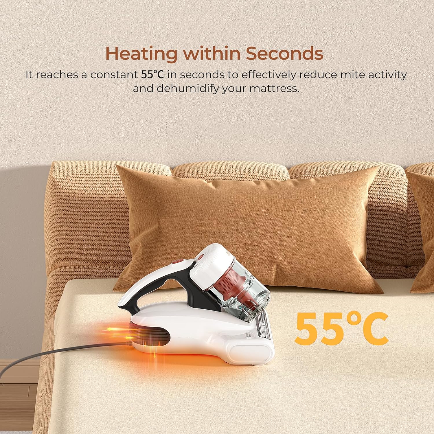 JIGOO J200 Milbensauger für Matratzen mit LED-Anzeige, 500W Milbenstaubsauger mit UV-Licht und Hausstaubmilbensensor, Ultraschall für Allergiker, Entfernt 99,9% Allergene aus Betten, Sofas, Tierhaaren – Bild 6