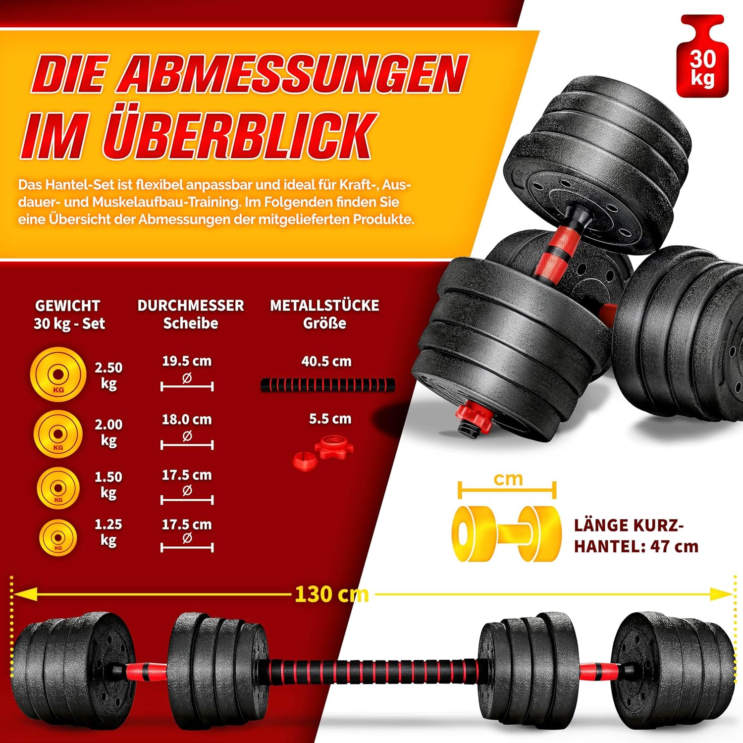 RE:SPORT 2-in-1-Hantelset 15–30 kg, verstellbare Hantel- und Langhantel-Spinlock-Kragen und Verbindungsrohr – Bild 4