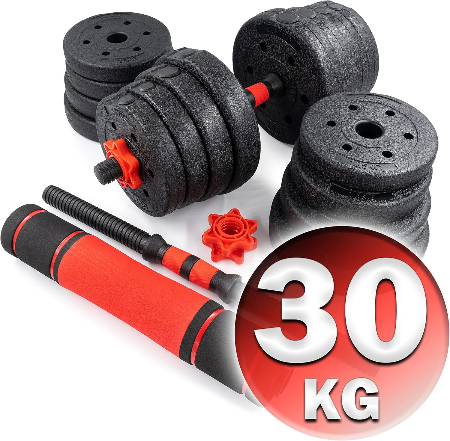 CP Sports 2-in-1-Hantel – Langhantel-Set 20 kg / 30 kg / 40 kg | Hantelscheiben - Gewichte - Hantelstangen | Verstellbare Hanteln – Hantel-Set für Krafttraining, Fitness, Heim-Fitnessstudio – Bild 2