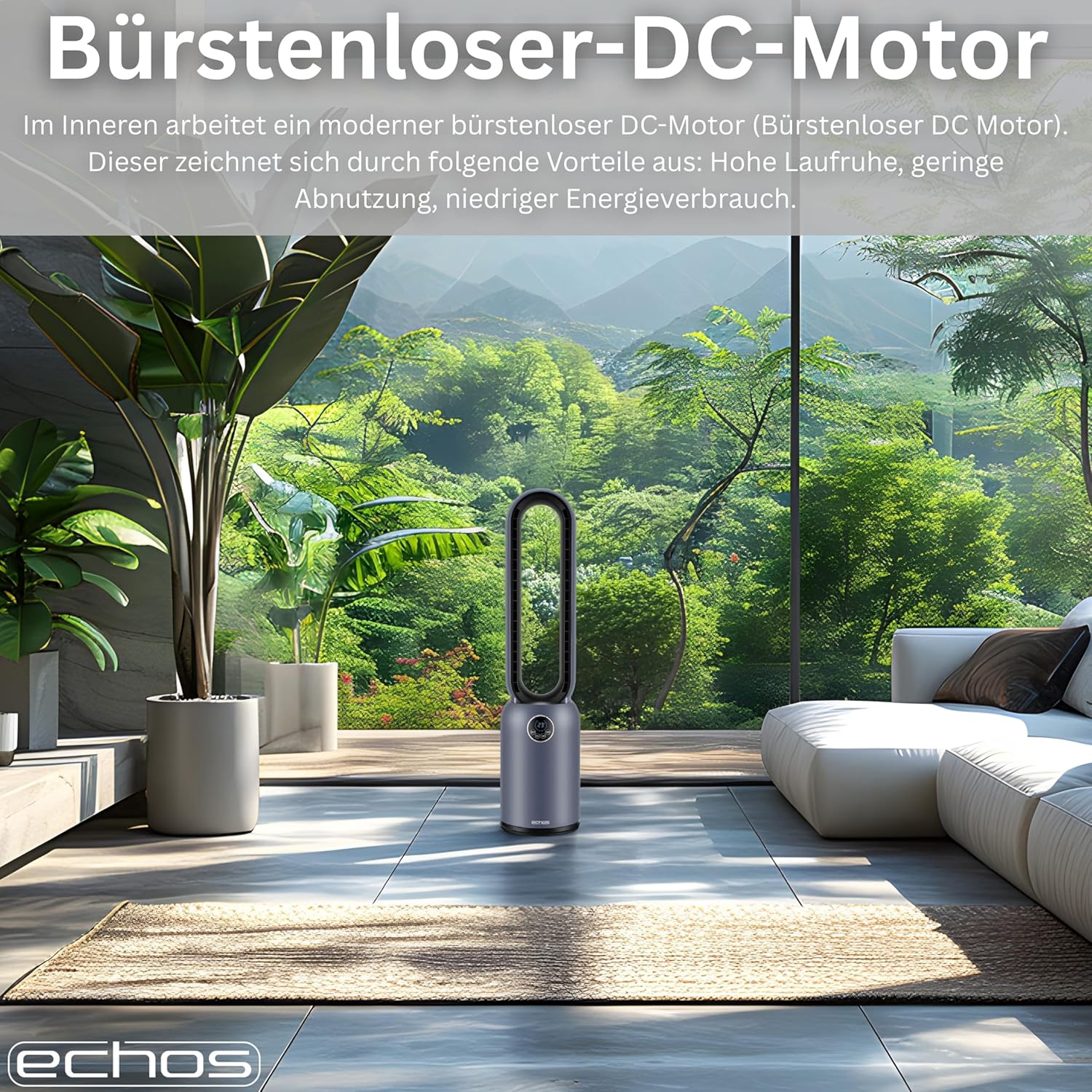 Echos Turmventilator, sehr leiser Standventilator, energiesparender Standventilator mit Fernbedienung, Ventilator mit Kühlung, oszillierender 24-Stunden-Timer, Luftreiniger mit hohem Luftdurchsatz und HEPA-Filter – Bild 7