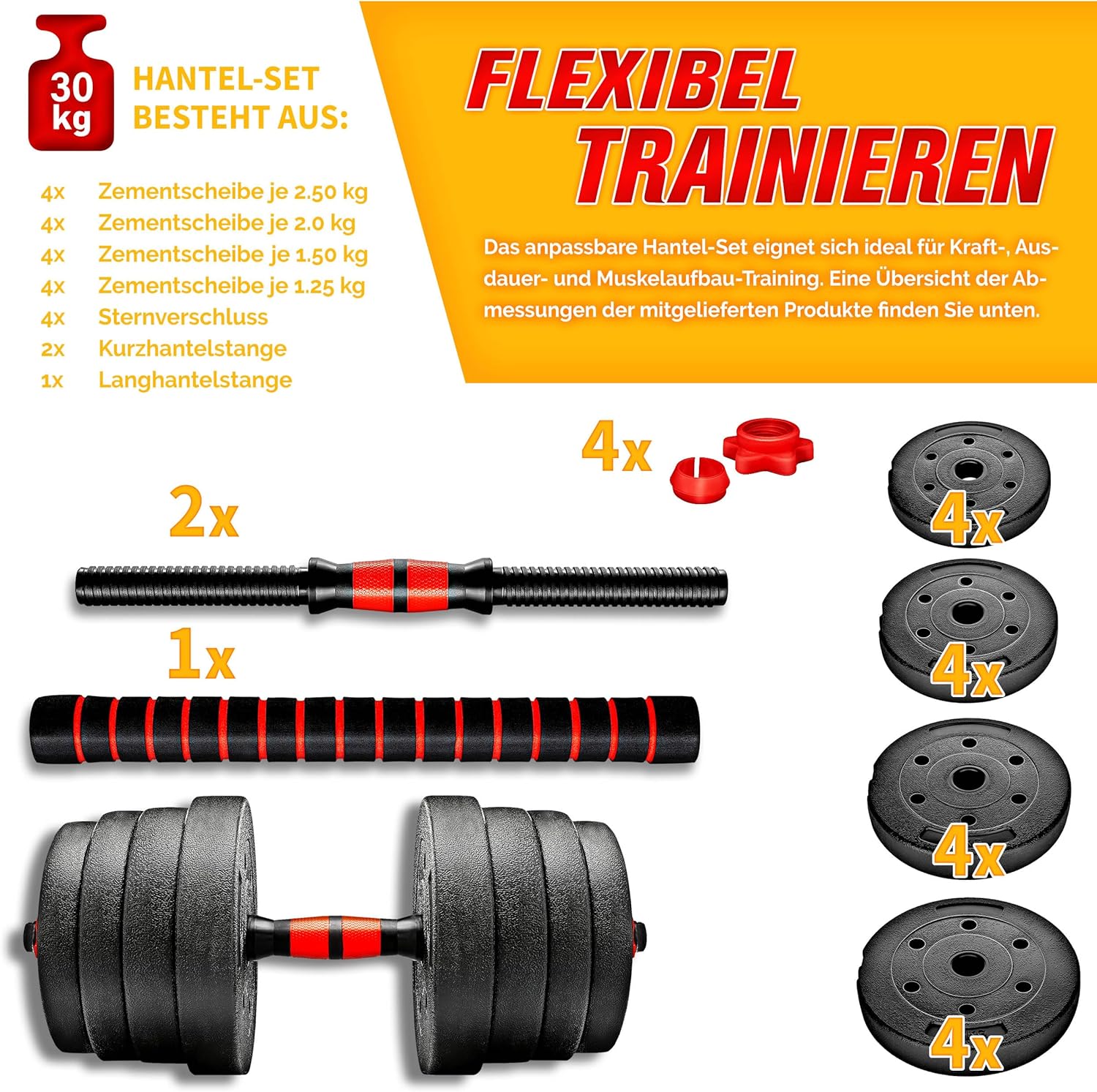 RE:SPORT 2-in-1-Hantelset 15–30 kg, verstellbare Hantel- und Langhantel-Spinlock-Kragen und Verbindungsrohr – Bild 5