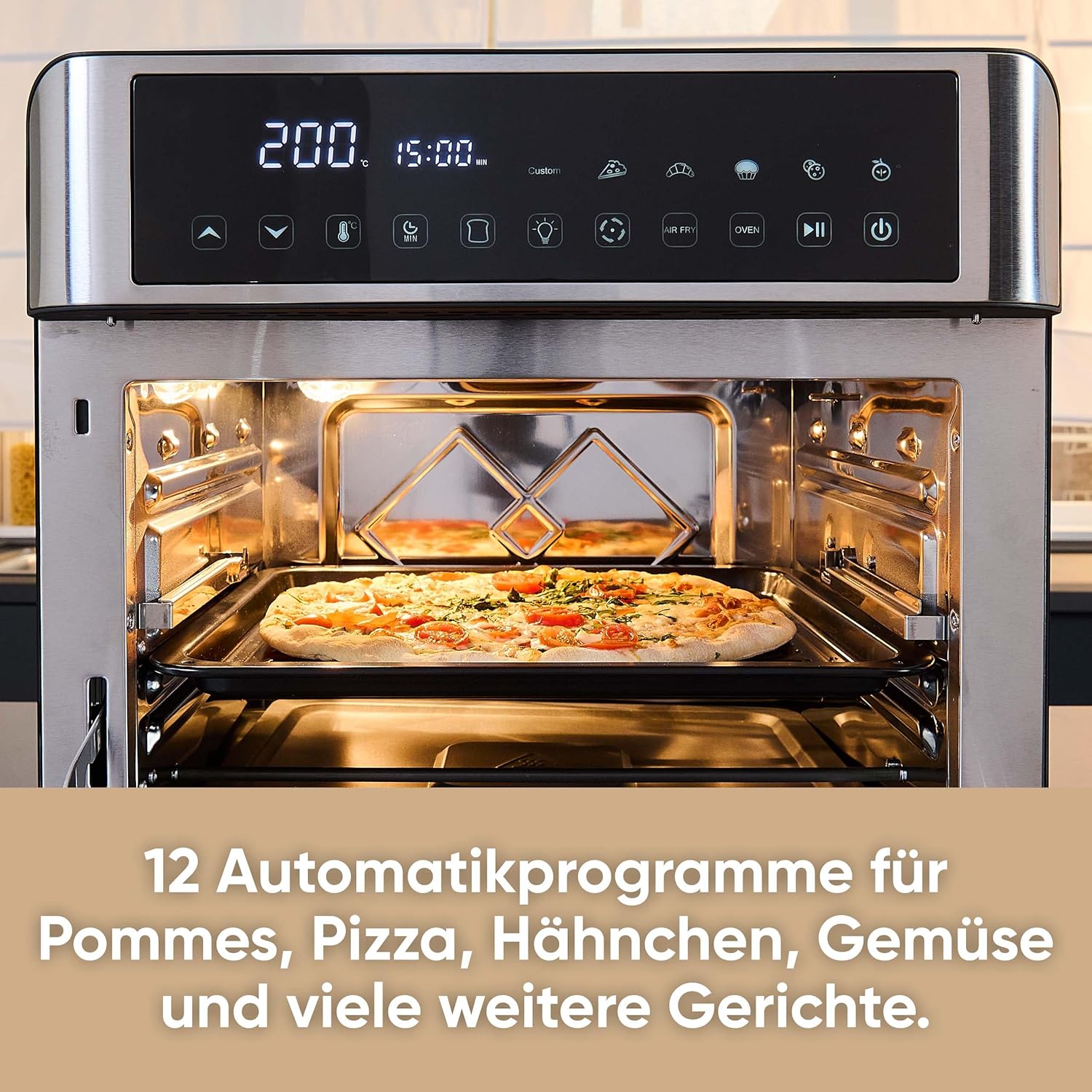 Severin 2-in-1 Toaster & Heißluftfritteuse, Heißluftfritteuse, 25 l, 12 Automatikprogramme, 2200 W, mit LED-Anzeige, Timer, inkl. Backblech, Grillrost, Frittierkorb, 40–220 °C, Schwarz/Silber, TO 9579 – Bild 3