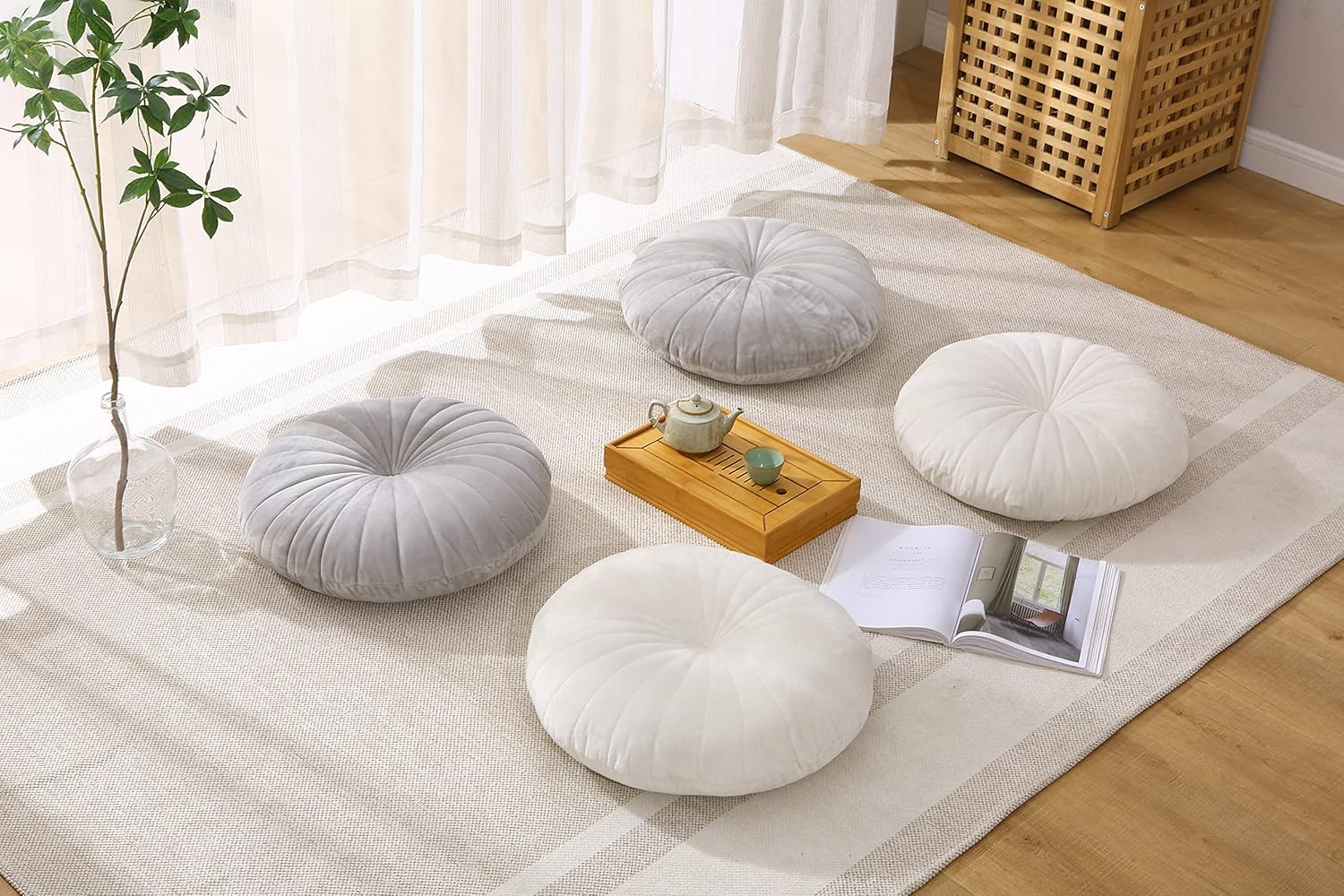 Bodenkissen, Meditationskissen, rund, großes Bodenkissen, Sitzkissen für Erwachsene, samtdickes Bodenkissen für Yoga, Wohnzimmer, Balkon, Outdoor, Tatami, 40 cm (grau) – Bild 6