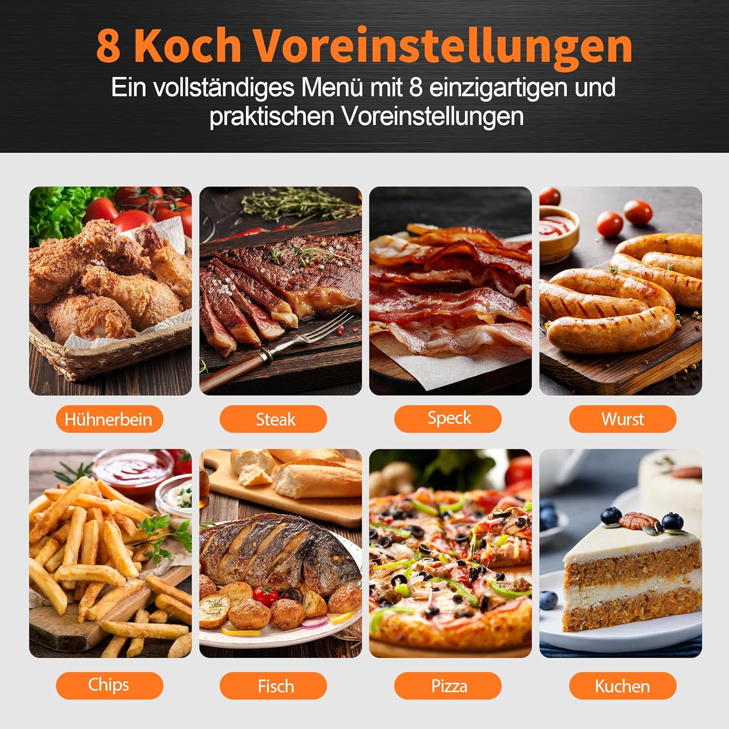 CROWNFUL Heißluftfritteuse, 6,2 l, XXL-Heißluftfritteuse, elektrischer 8-in-1-Öllos-Herd, Heißluftfritteusen mit LCD-Touchscreen und 8 Voreinstellungen, präzise Temperaturregelung, antihaftbeschichteter Korb – Bild 5