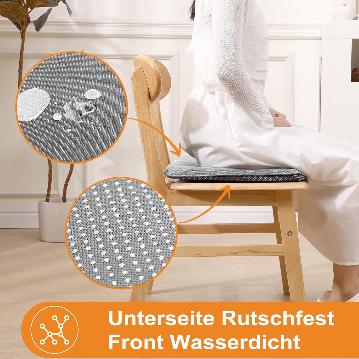 RACE LEAF 40,5 x 40,5 cm, Set mit 4 rutschfesten Sitzkissen aus Memory-Schaum, Stuhlkissen, Bodenkissen, wasserdichte Oberfläche, rutschfeste Unterseite, für den Innen- und Außenbereich, hellgrau – Bild 4