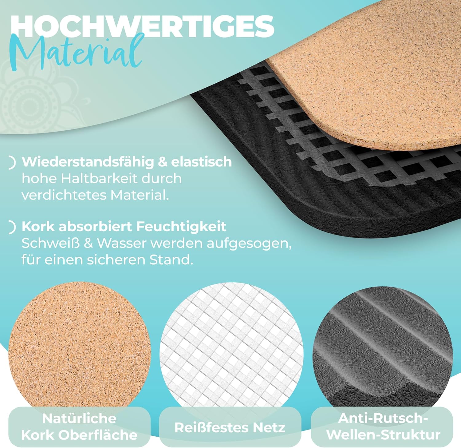KESSER® Yogamatte aus Kork mit Tragegurttasche & Yogablock, Gymnastikmatte, Yogamatte, rutschfest, Naturkautschuk, TPE-Fitnessmatte, 183 x 62 cm, Trainingsmatte für Fitness, Sportmatte, Gymnastik, extra dick – Bild 7