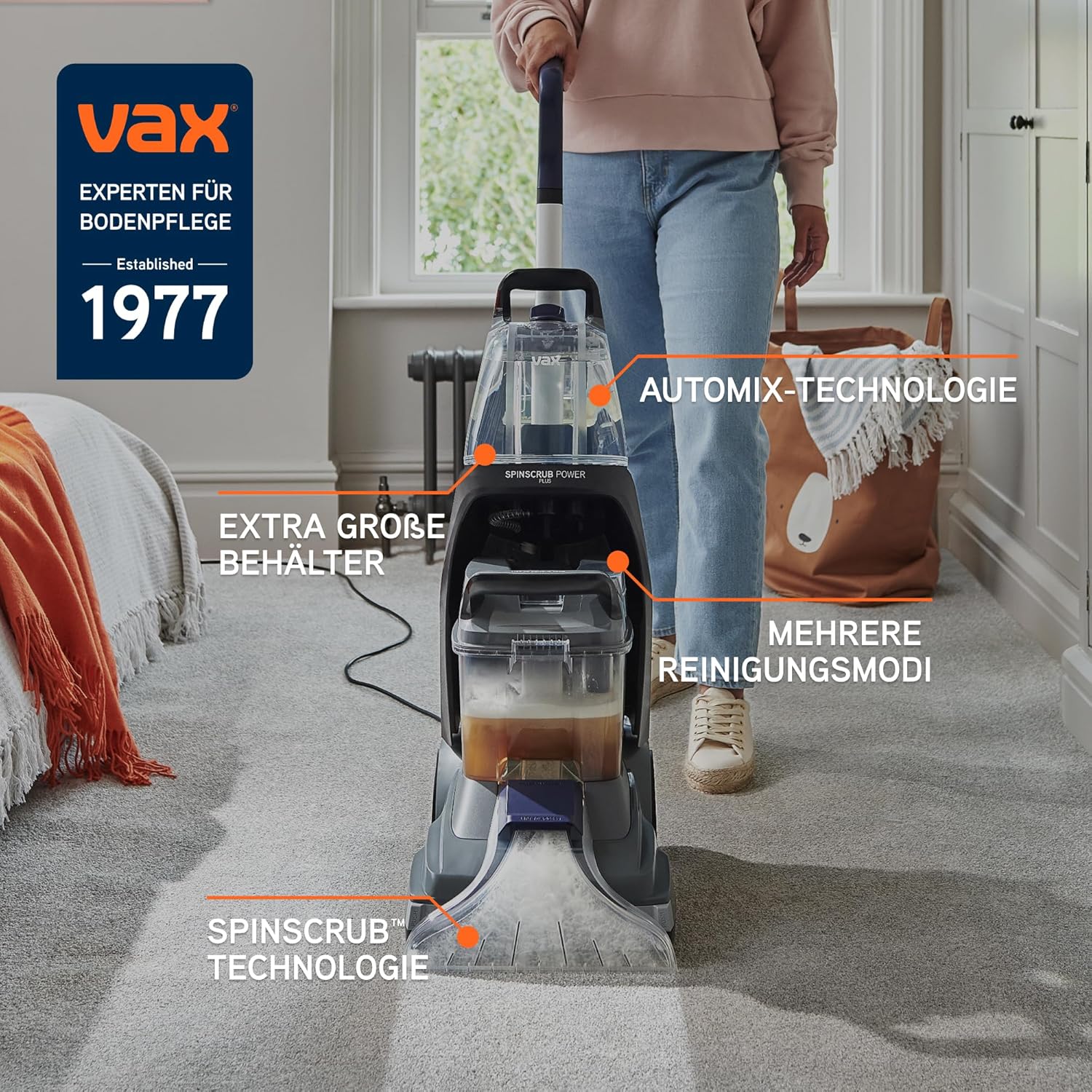 Vax SpinScrub Power Plus Polsterreinigergerät, Teppichreiniger zur Polster- und Fleckenentfernung mit SpinScrub-Technologie, XL-Tank, Schnelltrocknungsleistung und leistungsstarker Haushaltsreinigung – Bild 2