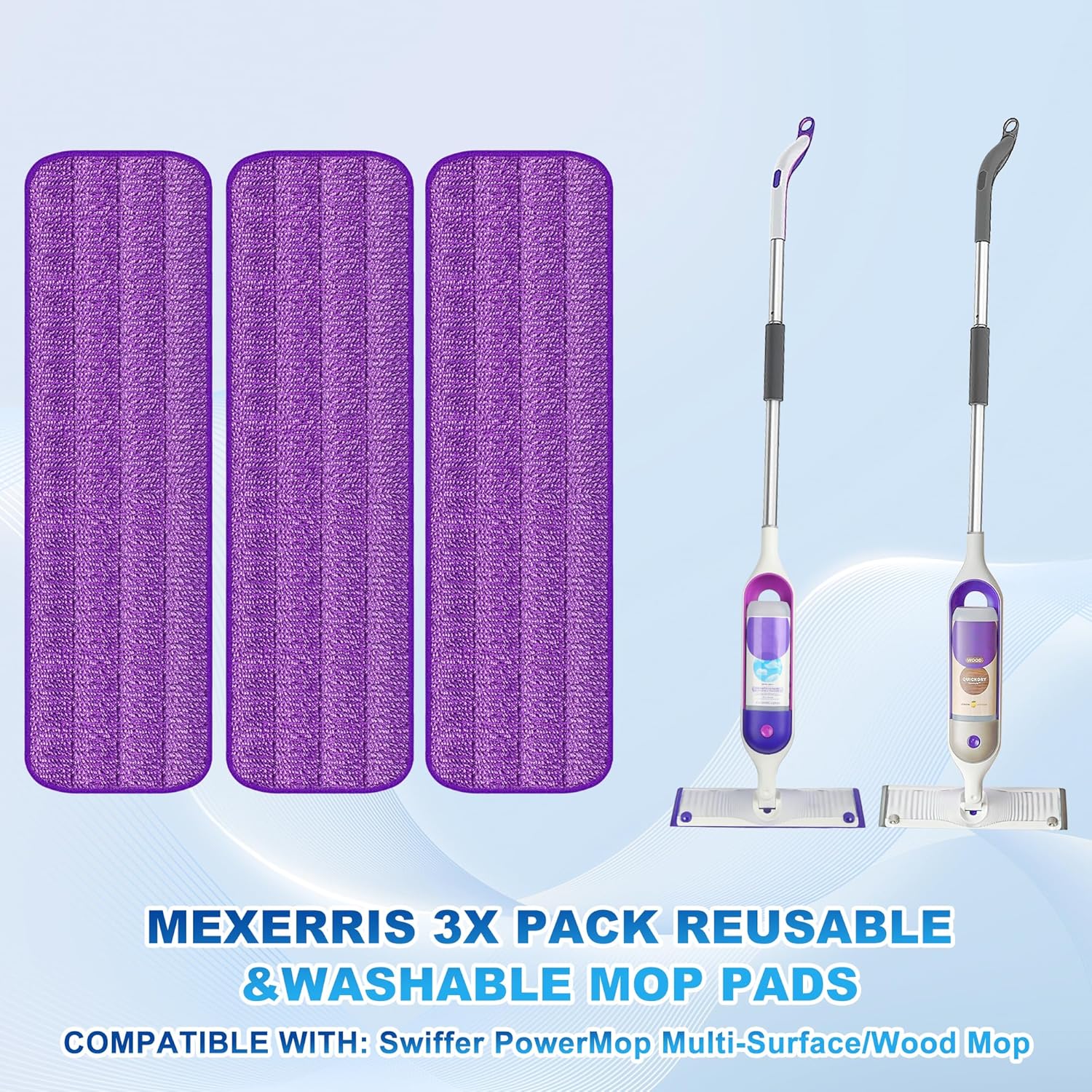 MEXERRIS Wischmopp mit Sprühfunktion, Sprühmopp, Bodenwischer für die Bodenreinigung mit 2 nachfüllbaren Flaschen und 3 waschbaren Pads, 360 Grad drehbarer Wischmopp für Laminat, Holz, Fliesen, Hartholz – Bild 2