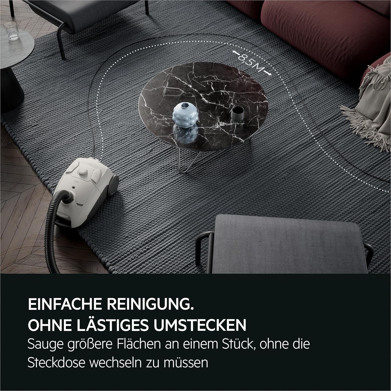 AEG Clean 5000 Staubsauger mit Beutel, hohe Saugleistung, 37 % recycelter Kunststoff, AllFloor-Düse mit Klicksystem, 2-in-1-Multifunktionsdüse, 8,5 m Aktionsradius, waschbarer Hygienefilter, AB51C1SW – Bild 5