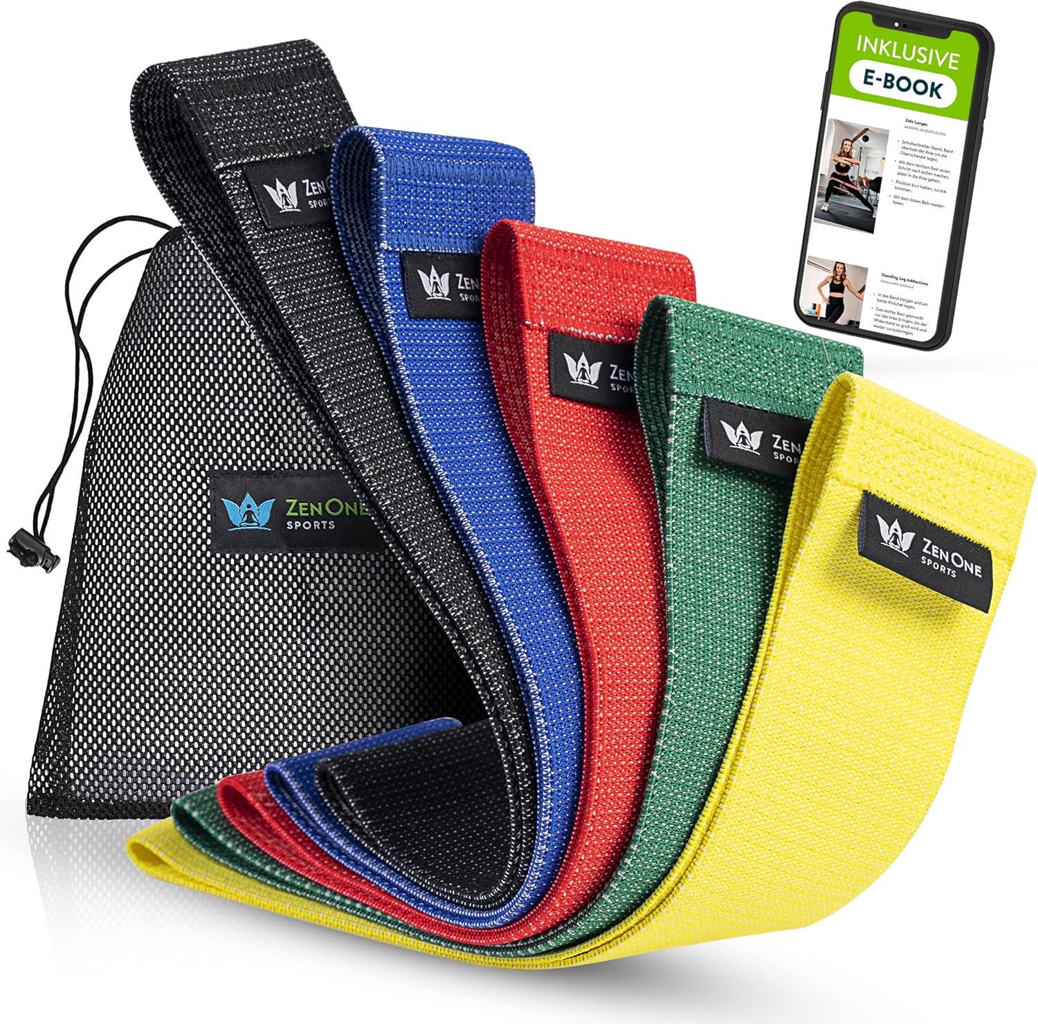 ZenOne Sports® Fitnessbänder aus Latex I Loop Bänder Set - Widerstandsbänder in 3-5 Stärken I Resistance Bands für Krafttraining, Warm-up & mehr I Booty Band Set mit Workout-Guide, Theraband Loop