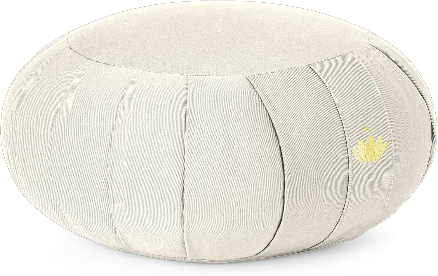 Lotuscrafts Zafu Zen Meditationskissen, Yogakissen, Sitzhöhe 15 cm, Yoga Zafu Kissen mit Dinkelfüllung, waschbarer Bezug aus Bio-Baumwolle, GOTS zertifiziert, mit Stickerei