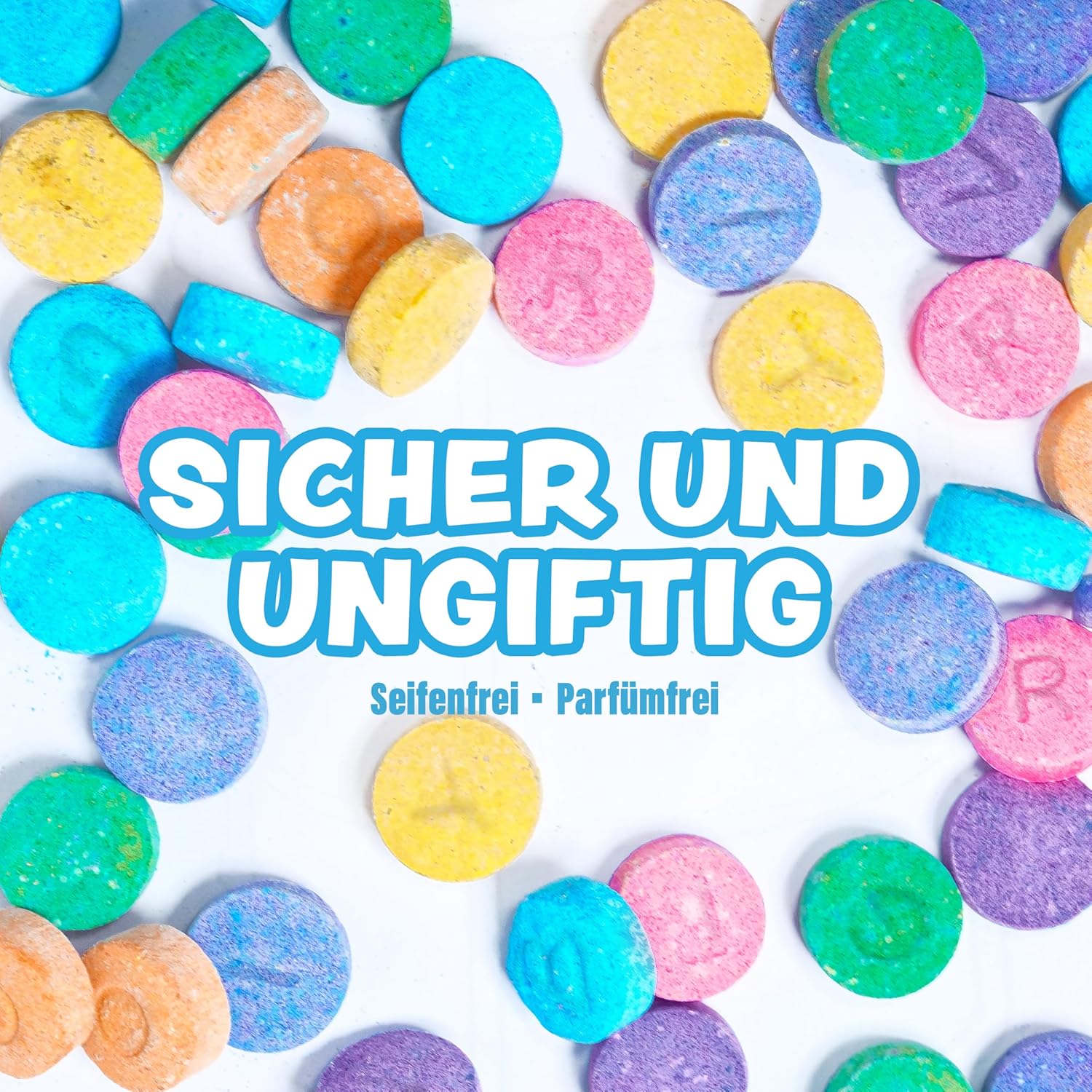 Tub Works® Farbiges Schaumbad, 150 Stück | Ungiftig und parfümfrei | Sprudelnde farbige Badetabletten für Kinder | Aquarelle erstellen | Wassertabletten in 7 Farben | Badebomben zum Baden – Bild 4