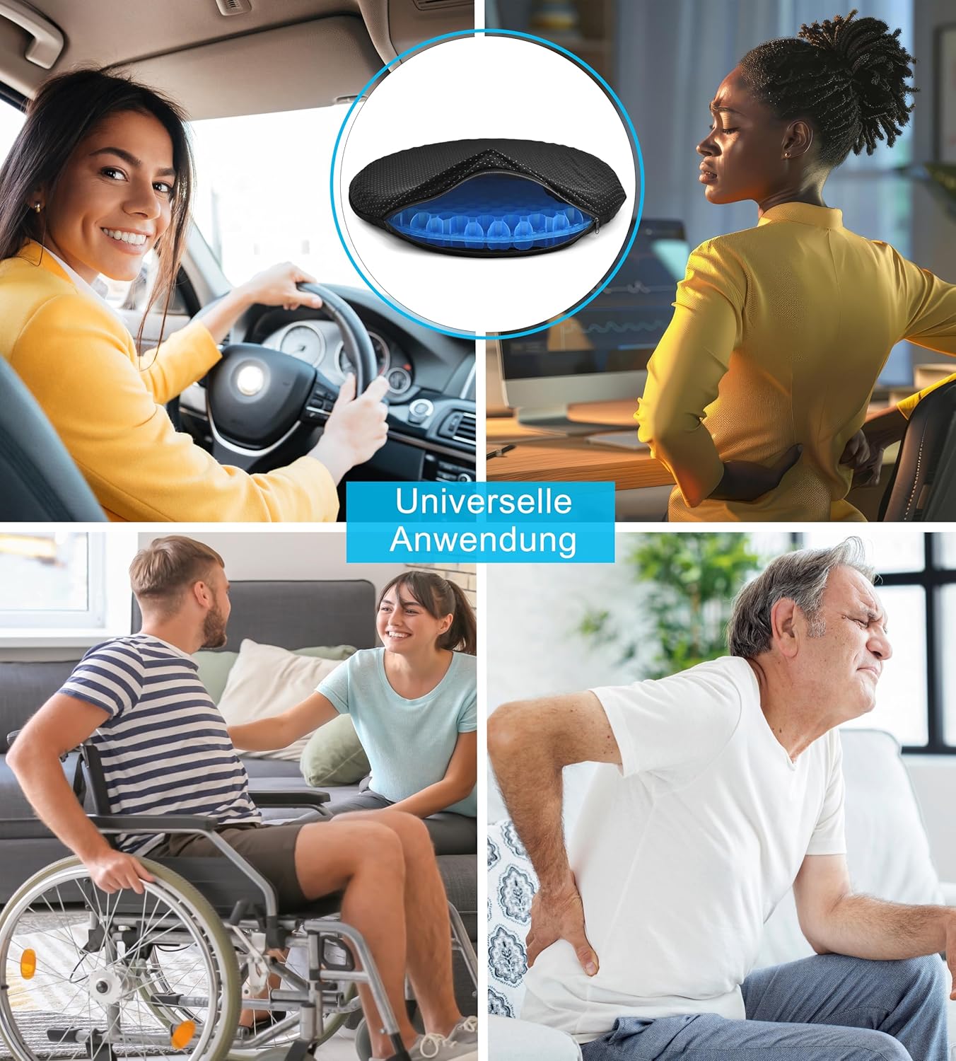Gelkissen mit kühlender Gelschicht, Donut-Kissen gegen Steißbeinschmerzen, Autokissen, Sitzkissen rutschfest, orthopädisches Gesäßkissen für Hämorrhoiden, atmungsaktives orthopädisches Sitzkissen – Bild 7