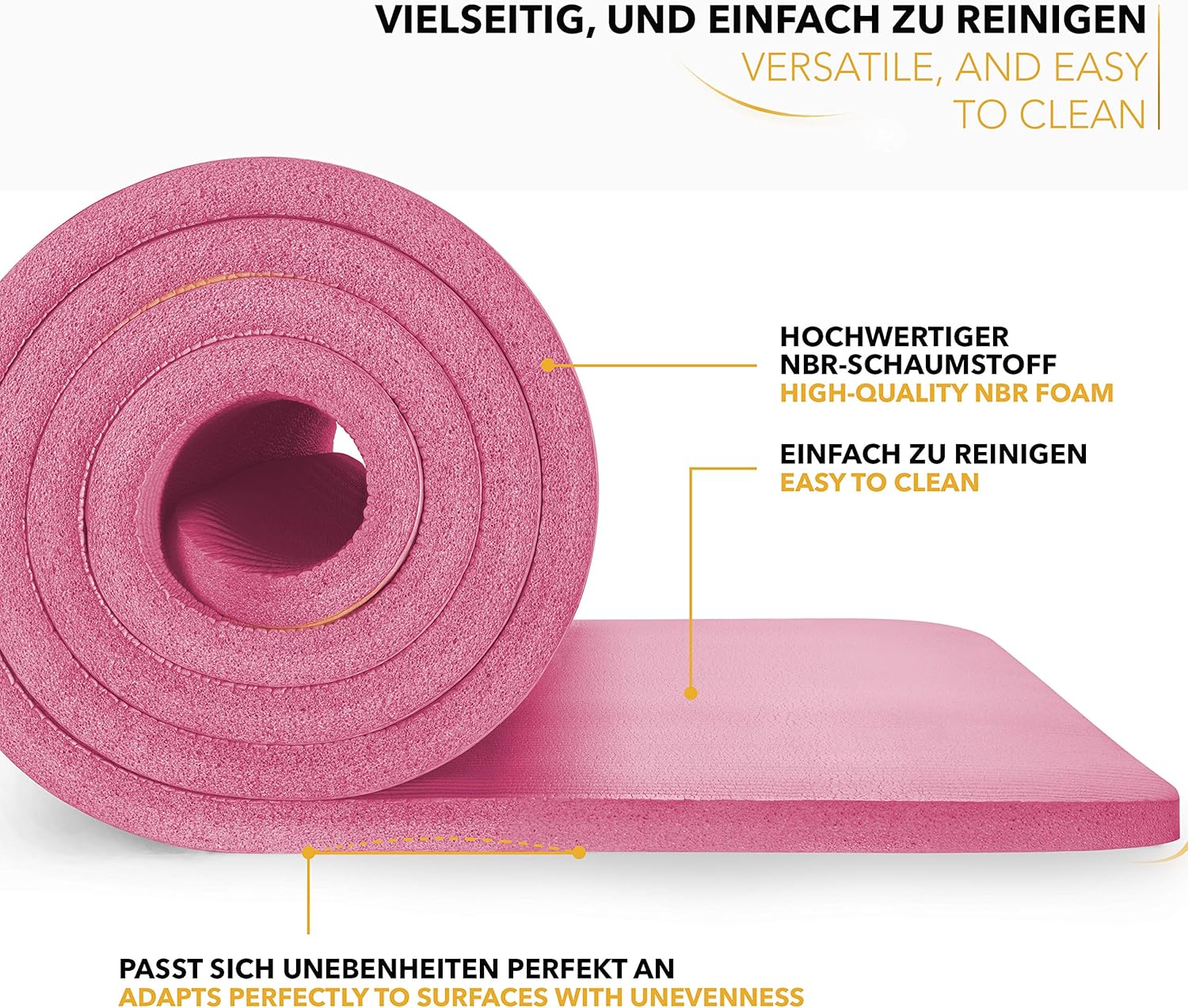 TRESKO Yogamatte, phthalatfrei, rutschfeste Gymnastikmatte, Pilatesmatte, Fitnessmatte mit Tragegurt, 185 x 60 und 190 x 100 cm – Bild 5
