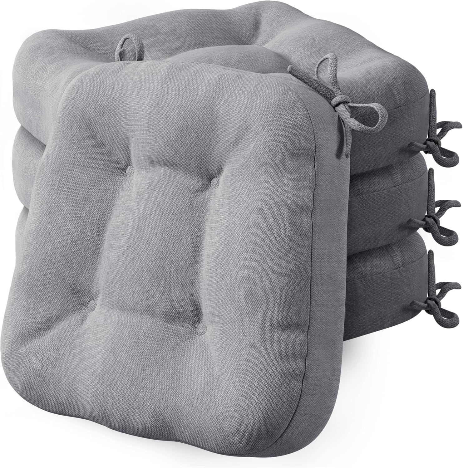 Codi Sitzkissen 40 x 40 x 8 cm, 4er-Set, extra dicke, bequeme Stuhlkissen mit wasserabweisendem Bezug – waschbare, rutschfeste Memory-Schaum-Sitzkissen für Stuhl, Outdoor- und Gartenstuhl, grau