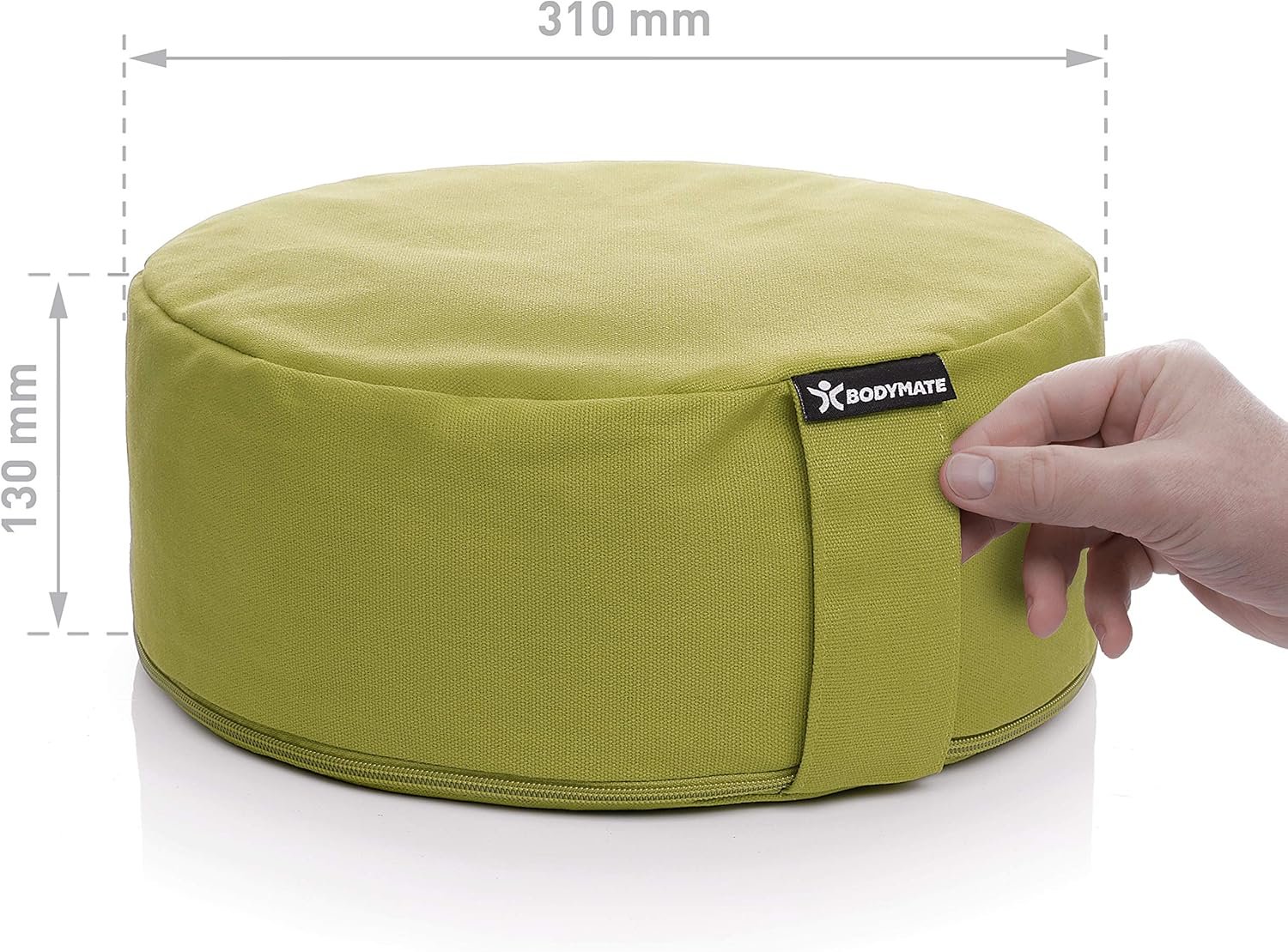 BODYMATE rundes Yogakissen 31cm Durchmesser 13cm hoch mit Buchweizenfellfüllung – maschinenwaschbarer Bezug aus 100% extra dicker Baumwolle – Meditationskissen – Sitzkissen – Bild 3