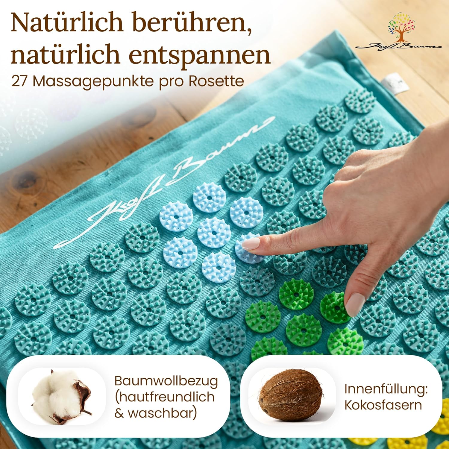 Akupressurmatte mit VitaSpike™-Technologie, Set mit Kissen & Tasche, Rücken-, Nacken- & Stressabbau, Baumwolle & Kokosfaser, Nadelmatte, Fakirmatte, Rückenschmerzen – Bild 3