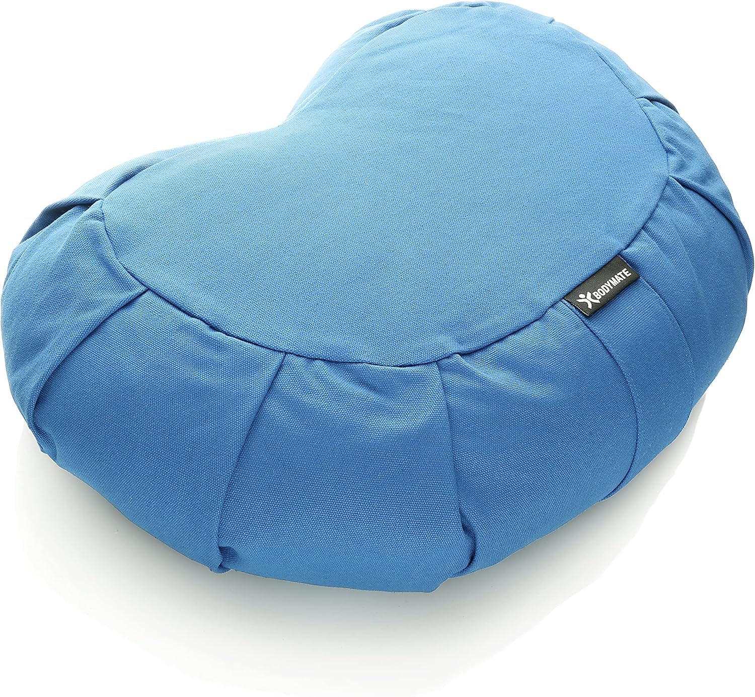 BODYMATE Halbmond-Yogakissen 42 cm lang, 30 cm breit und 15 cm hoch mit Buchweizenschalenfüllung – maschinenwaschbarer Bezug aus 100 % extra dicker Baumwolle – Meditationskissen – Sitzkissen