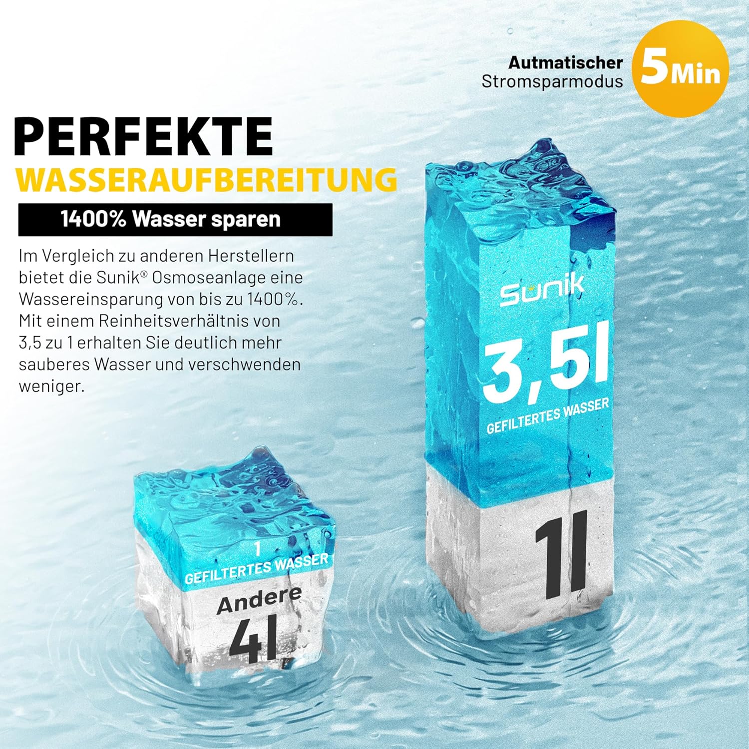 Sunik Auftisch-Osmoseanlage NC100-H Wasserfilter, Heißwasserfunktion (bis zu 100 °C), Umkehrosmoseanlage mit Tank, keine Installation, 5-stufige Filtration, TDS-Anzeige, UV-Desinfektion & Kalk – Bild 5