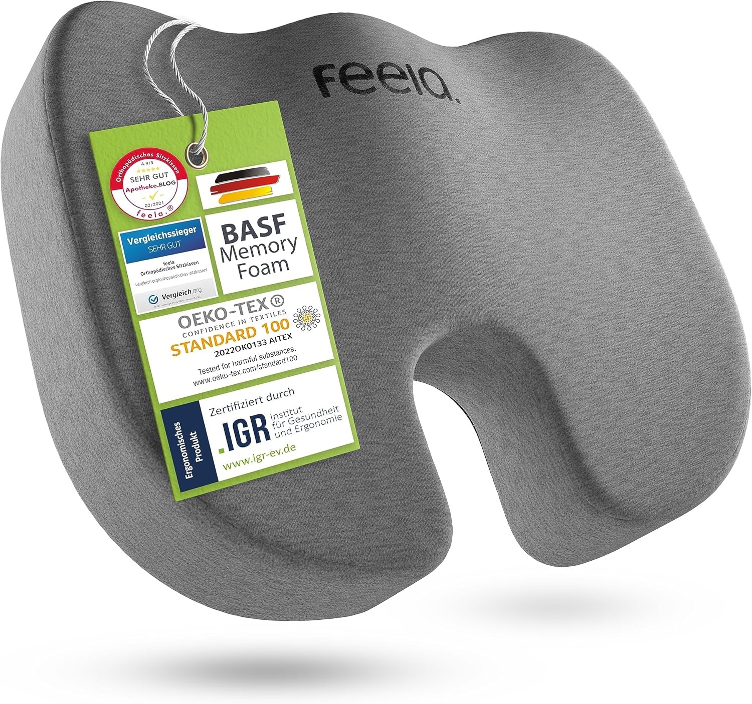 Feela.® Orthopädisches Sitzkissen, 3 Härtegrade, ergonomisches Sitzkissen für Bürostuhl etc., lindert Schmerzen, erhöht den Sitzkomfort, fördert die Durchblutung und entlastet das Steißbein, mittel