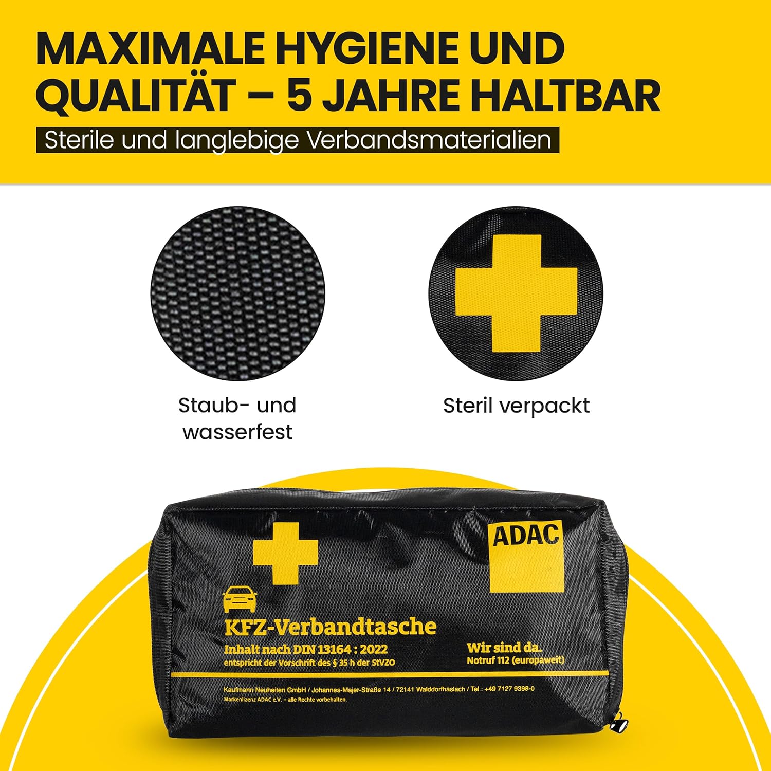 ADAC Erste-Hilfe-Set – Kfz-Verbandkasten 2025 StVZO-konform – Praktisches Erste-Hilfe-Set KFZ nach DIN 13164:2022 – Notfalltasche für PKW & LKW mit Masken – Kompakt & platzsparend – Bild 4