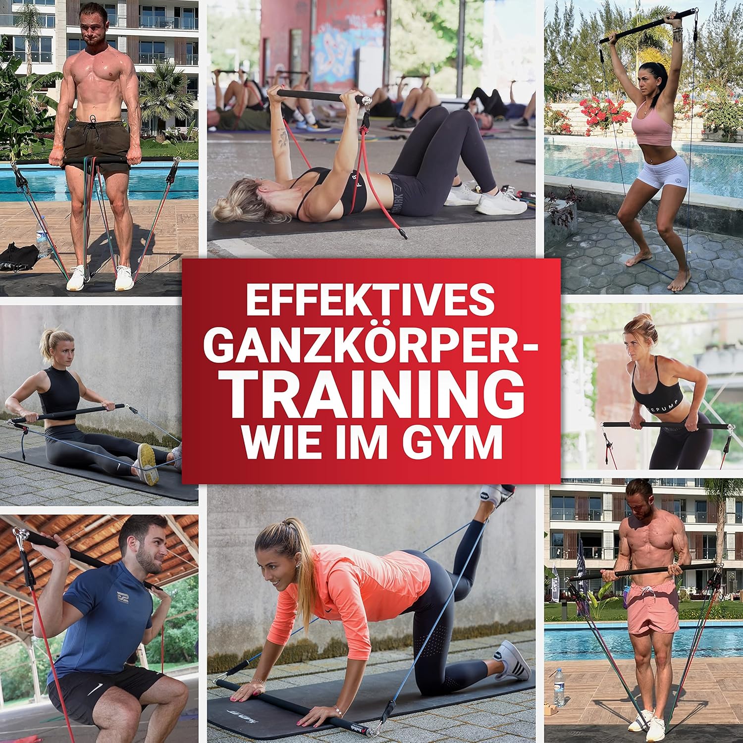 Red Rab FREEPUMP Fitness-Bar-Set – Widerstandsbänder, Stange, Krafttraining und Pilates – Fitnessbänder mit Stange als Heim-Fitnessgerät – Widerstandsbänder und Bar – Smarte Workout-Bar für das Training zu Hause – Bild 4