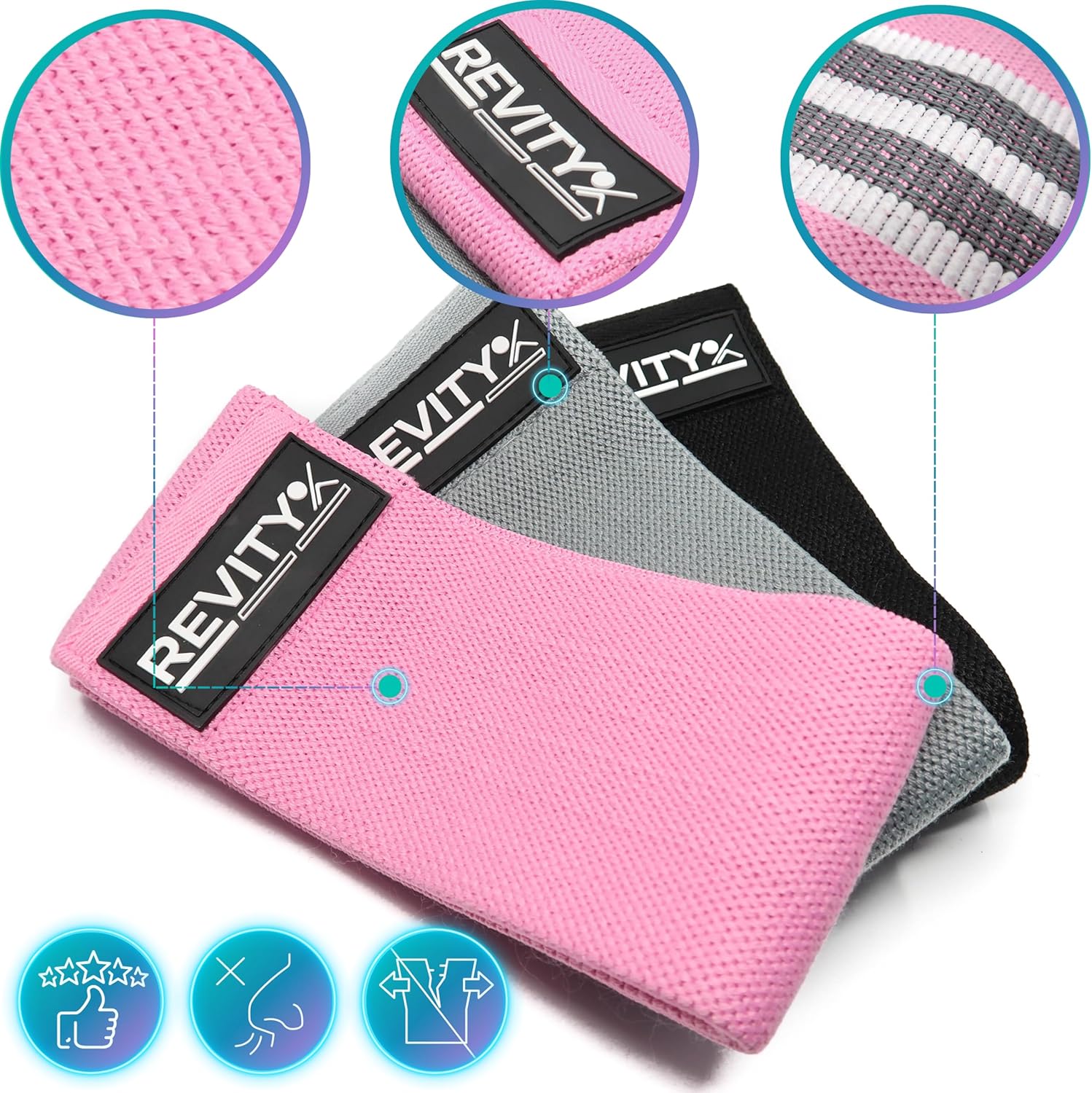 Widerstandsbänder Stoff – 3er-Set Fitnessbänder für Beine und Gesäß, rutschfest, 30-Tage-Trainingsplan PDF, Fitnessband aus Naturlatex und weichem Stoff, langlebig, mit Tragetasche – Bild 6