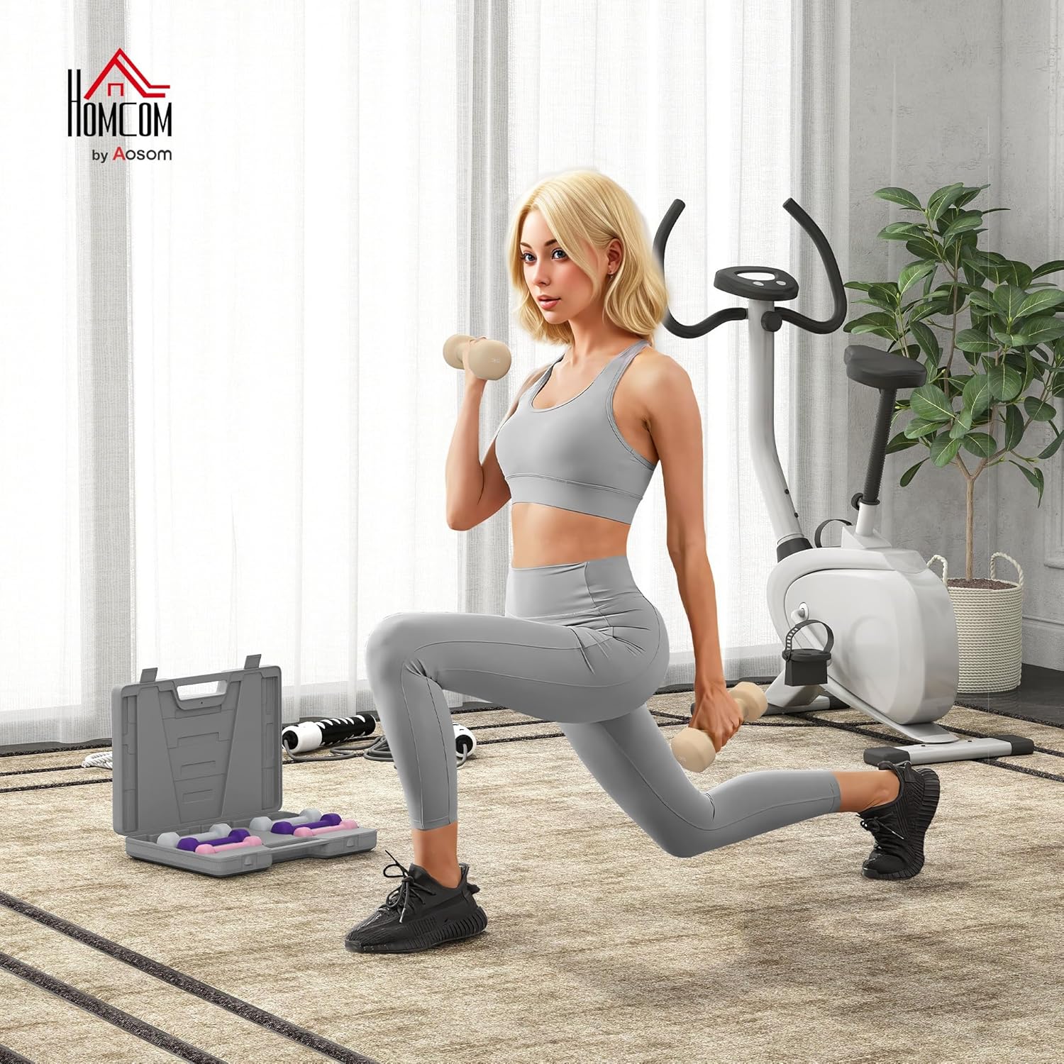 HOMCOM Hantelset 4 Paar 0,5kg-10kg Hanteln mit Koffer, Hantel-Set aus Gusseisen, Hexagon Hanteln Set, Kurzhanteln für Männer Frauen, Hanteln für Fitnessstudio, Krafttraining – Bild 2