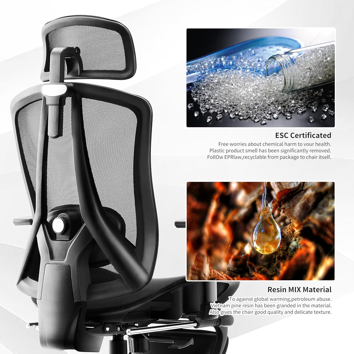 Bürostuhl Ergonomischer Schreibtischstuhl mit 2-Achsen-verstellbarer Lordosenstütze, Chefsessel aus Carbon-Netzgewebe, Computerstuhl-Rückenlehne, hoher Wasserfallsitz, 150 kg Tragkraft – Bild 5