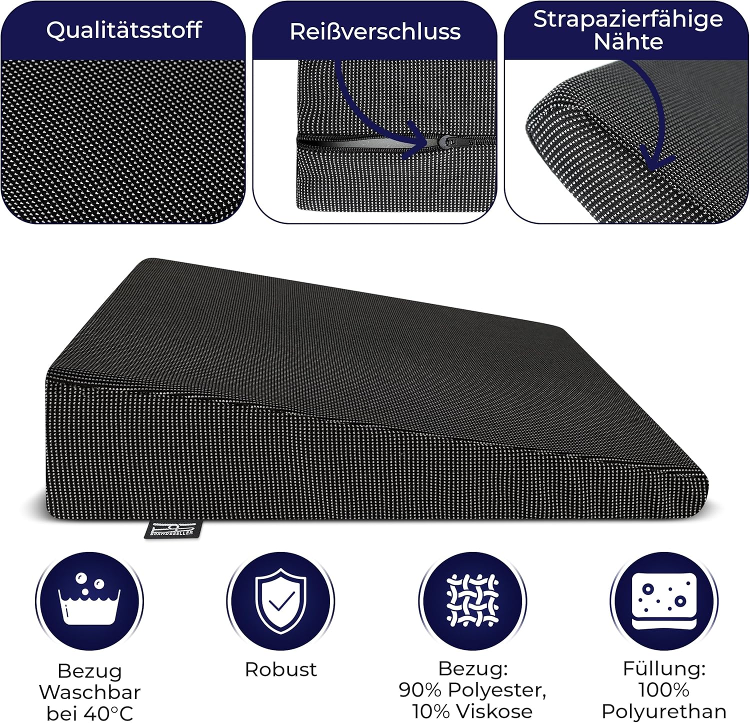 Brandsseller Sitzkeilkissen für Stühle, Autositz, Bürostuhl, 38 cm x 38 cm x 8/2 cm – Bild 5
