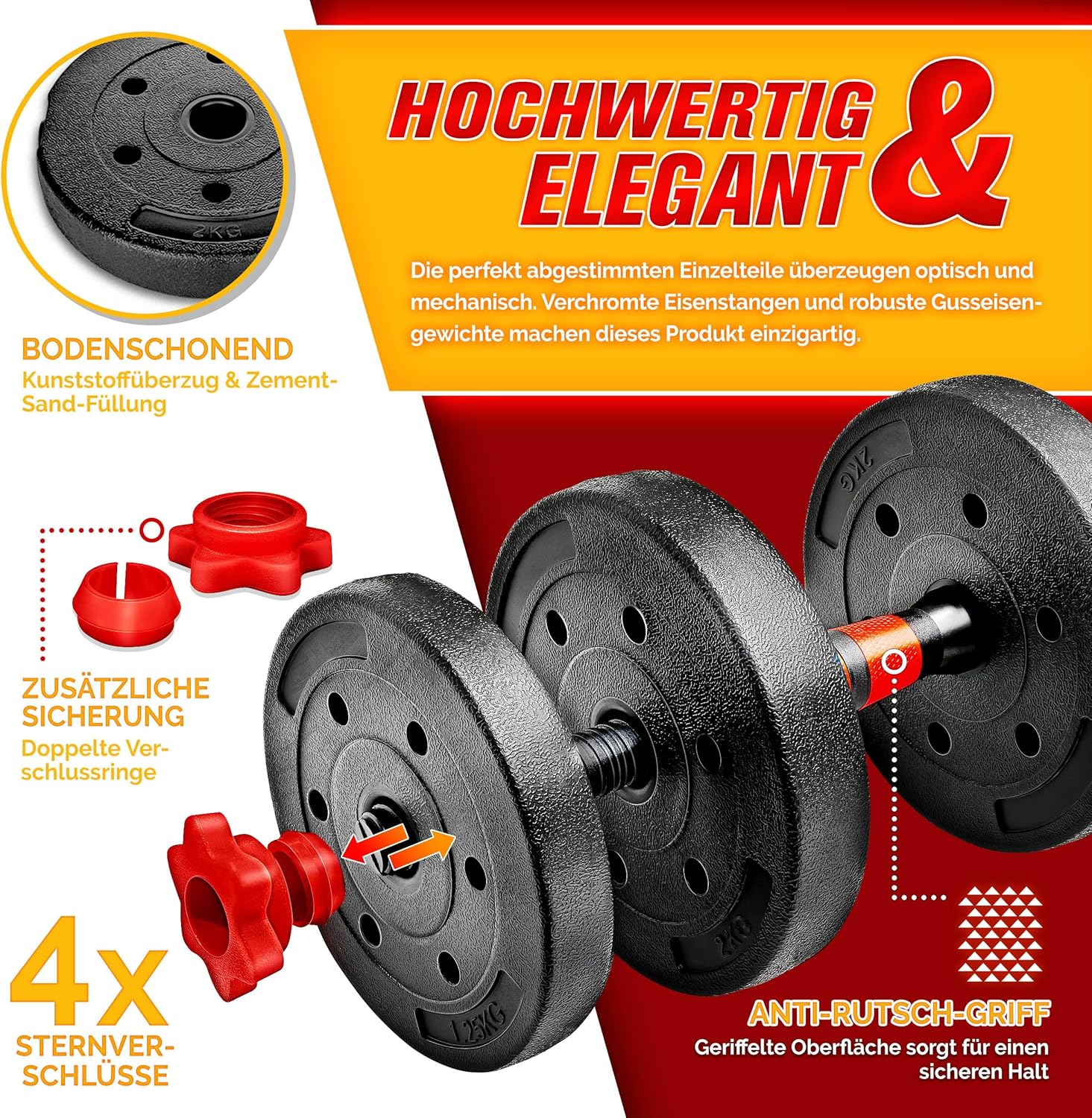 RE:SPORT 2-in-1-Hantelset 15–30 kg, verstellbare Hantel- und Langhantel-Spinlock-Kragen und Verbindungsrohr – Bild 3