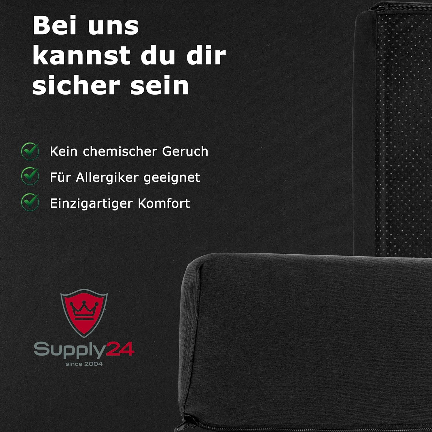 Orthopädisches Anti-Dekubitus-Gelschaum-Sitzkissen 40 x 40 x 5 cm – hergestellt in Deutschland. Ergonomisches und extra kompaktes Sitzpolster (RG 60 (weich) mit Polyesterbezug in Schwarz – Bild 4