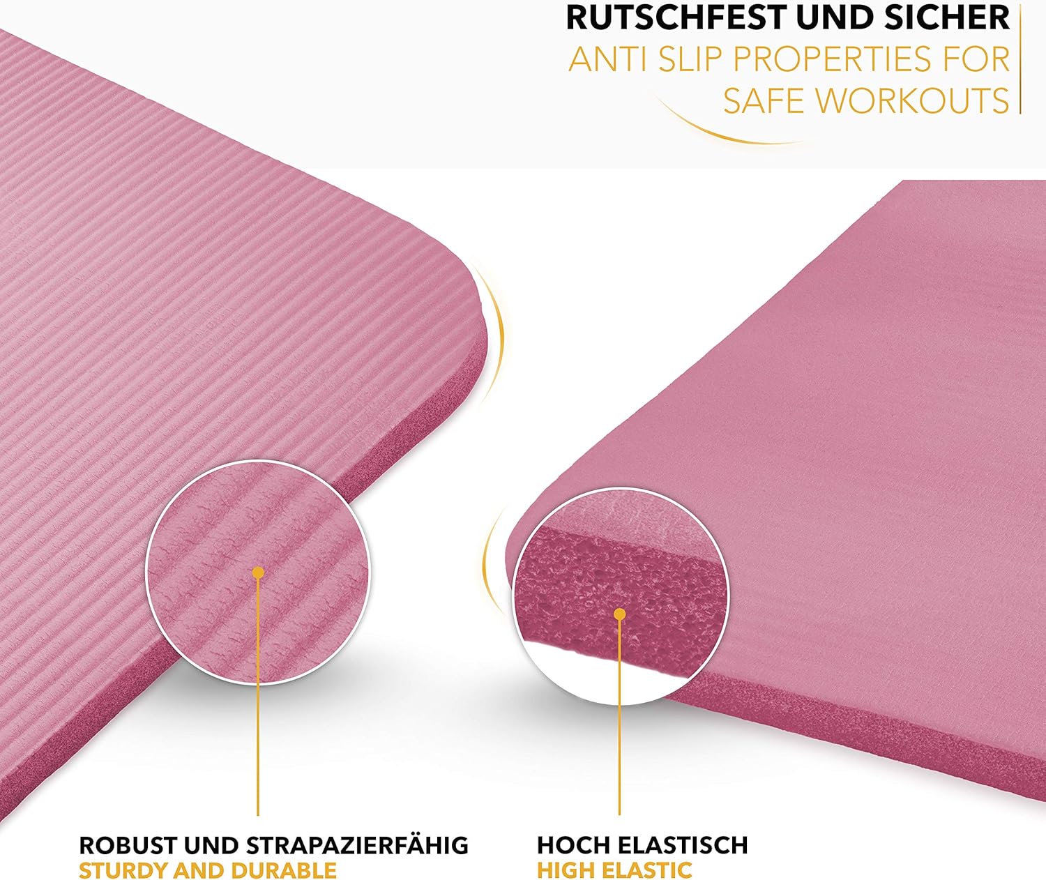 TRESKO Yogamatte, phthalatfrei, rutschfeste Gymnastikmatte, Pilatesmatte, Fitnessmatte mit Tragegurt, 185 x 60 und 190 x 100 cm – Bild 4
